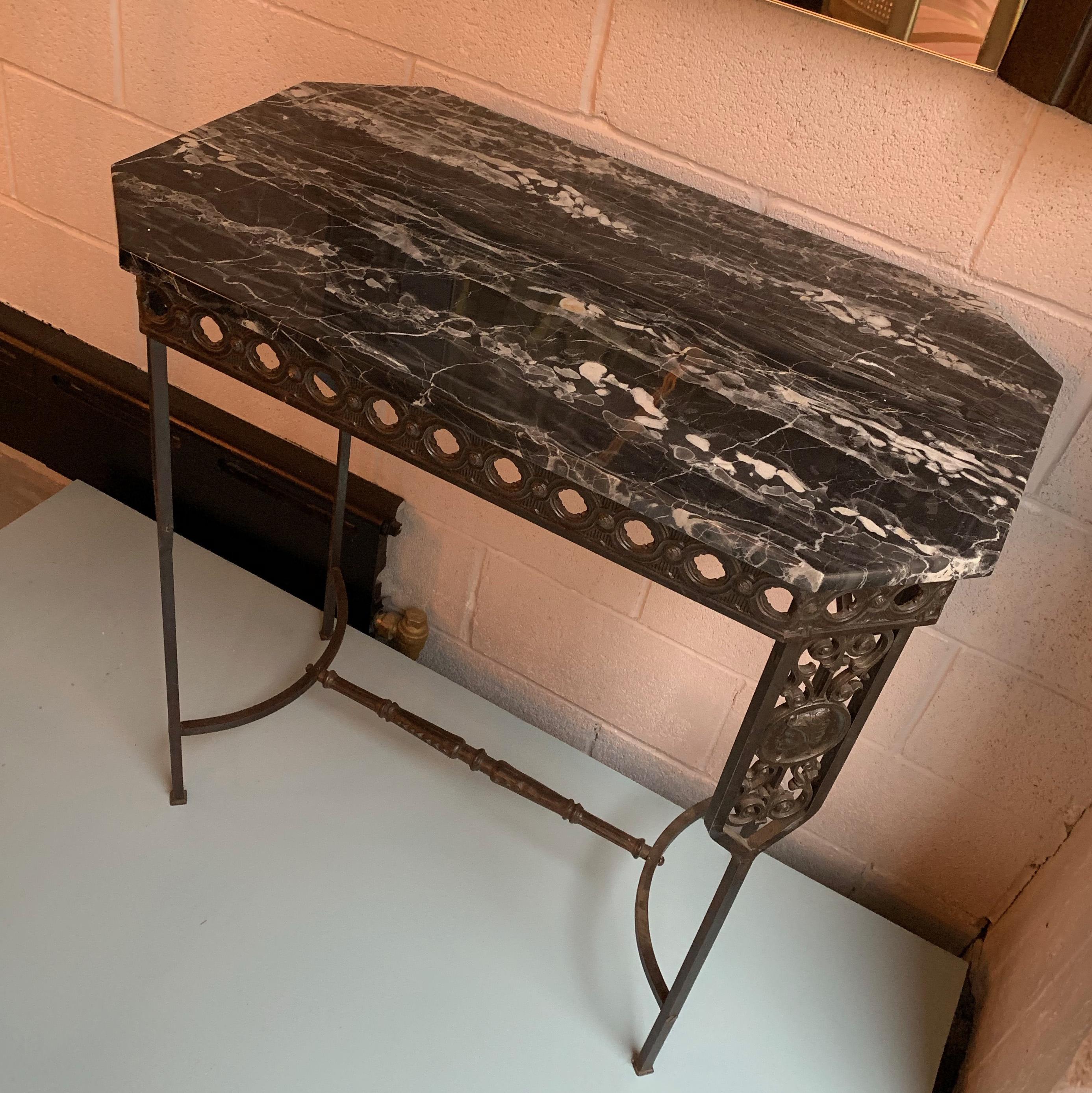 Neoclassical Revival Marble and Wrought Iron Console Table 2