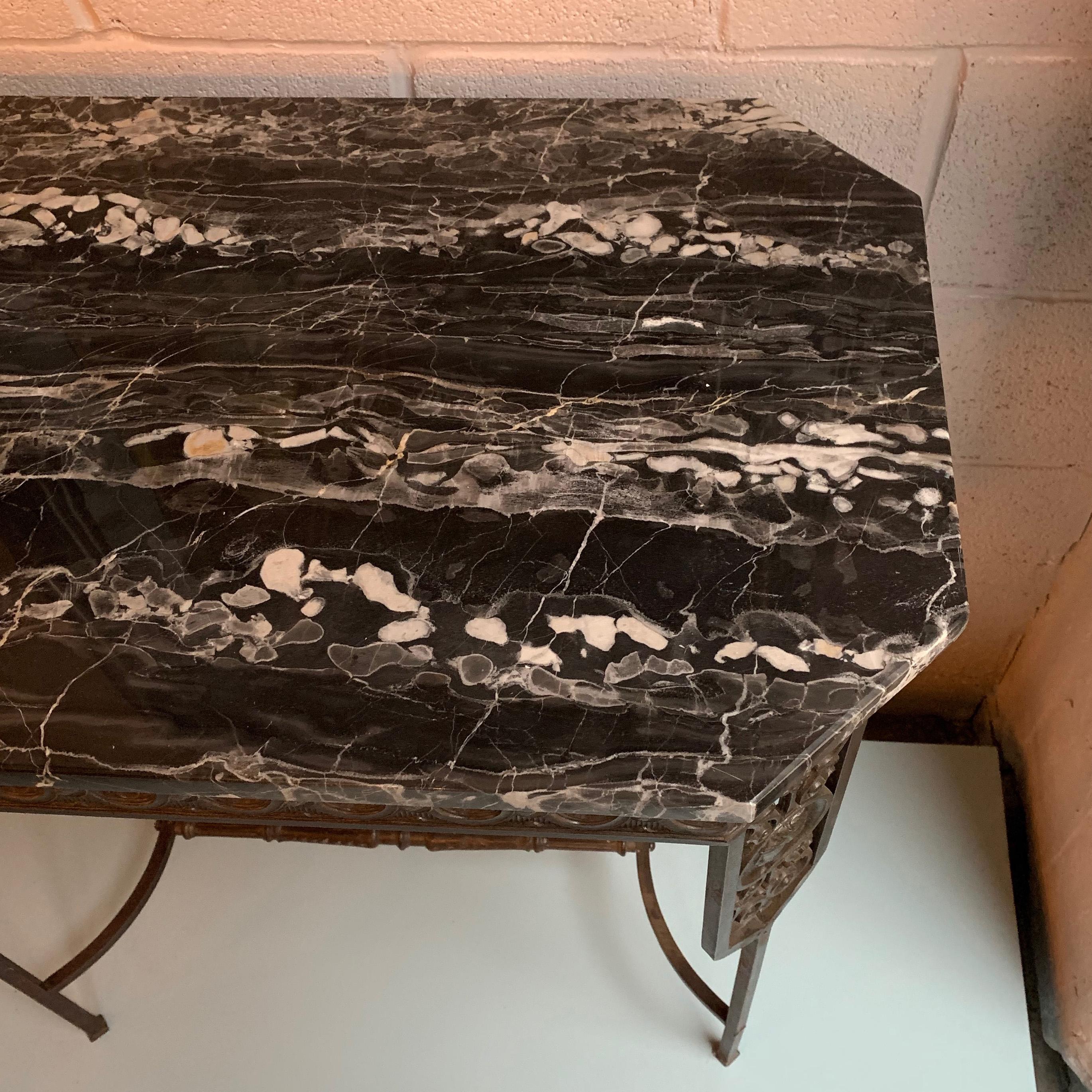 Neoclassical Revival Marble and Wrought Iron Console Table 3