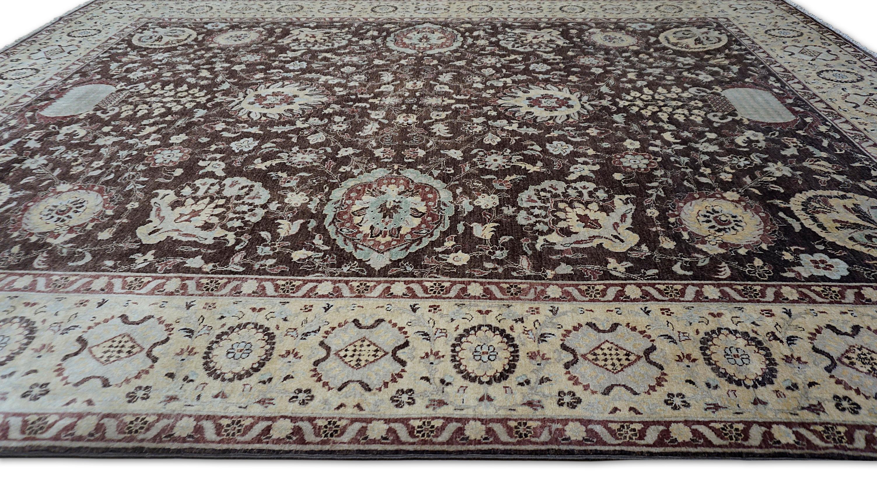 Alfombra neoclásica de lana rica chocolate y beige Sultanabad Rugs 9'x12'1'' Neoclásico en venta