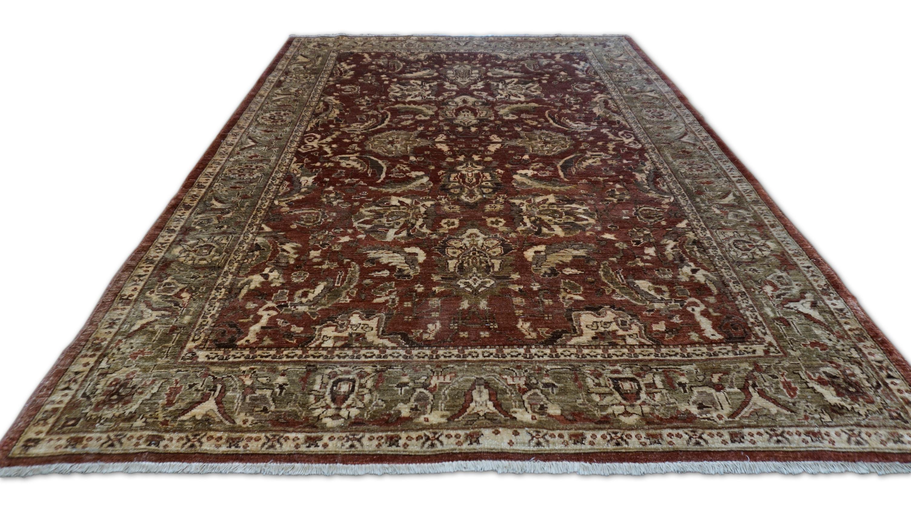 Neo-Classical Rust Brown Sultanabad Style Wollteppich 6'3''x9'11'' (Neoklassisch) im Angebot