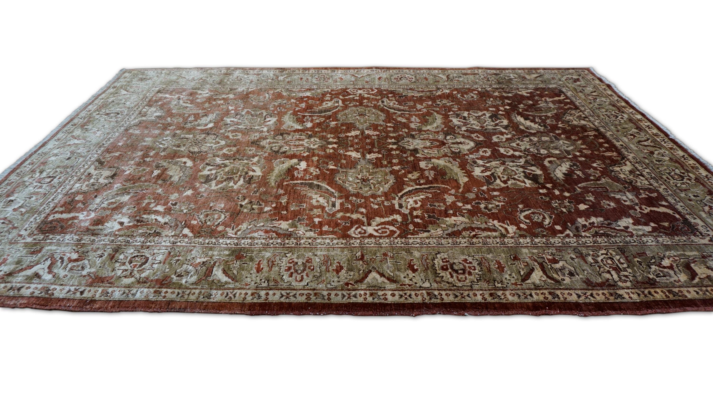 Neo-Classical Rust Brown Sultanabad Style Wollteppich 6'3''x9'11'' (Handgeknüpft) im Angebot