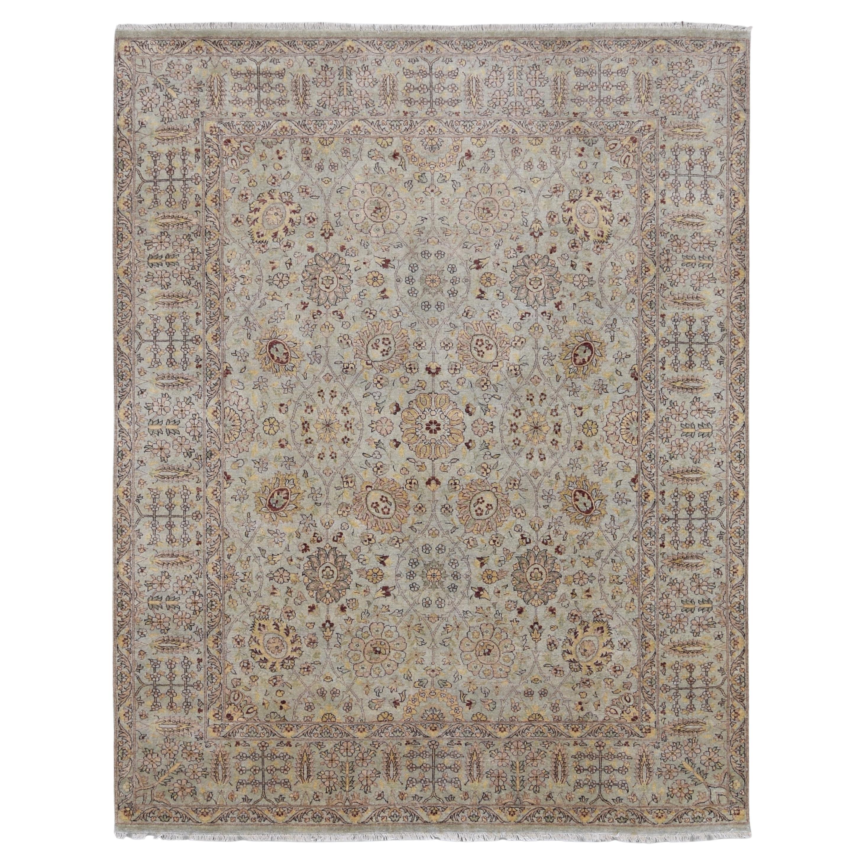 Neo-Classical Seafoam and Rust Motif Wool Rug 7'11''x10'