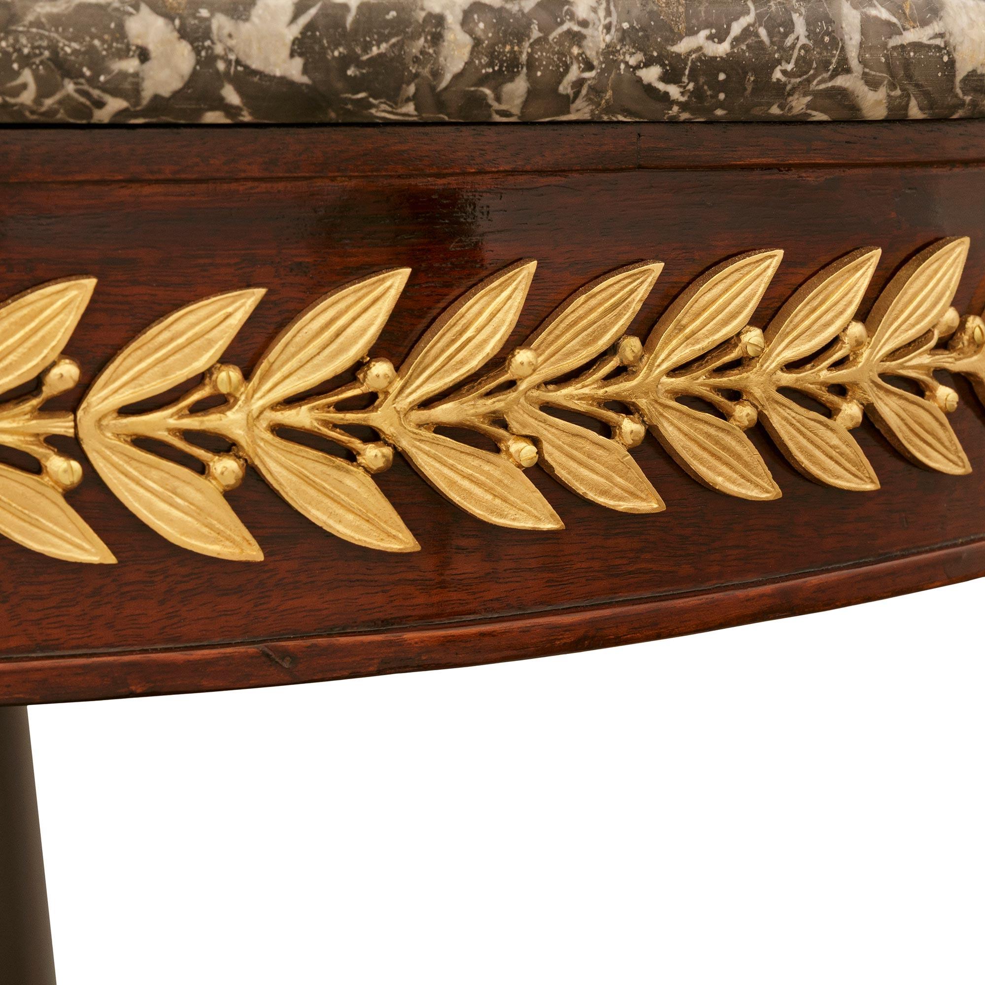 French Neo-Classical st. Mahogany, Ormolu, and Gris St. Anne marble coffee table For Sale