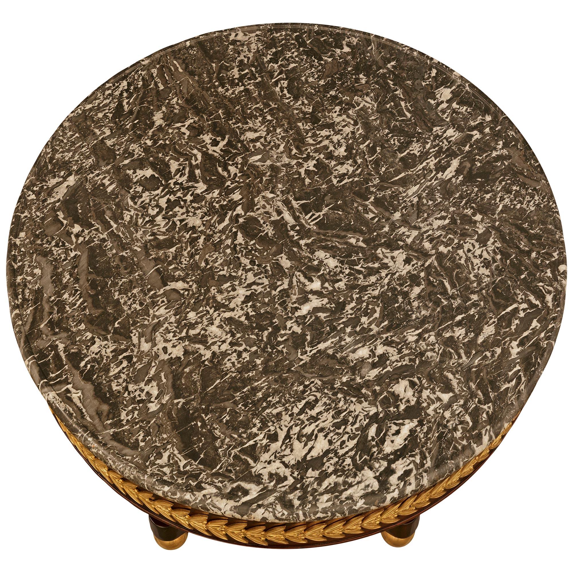 Neo-Classical st. Mahogany, Ormolu, and Gris St. Anne marble coffee table For Sale 1