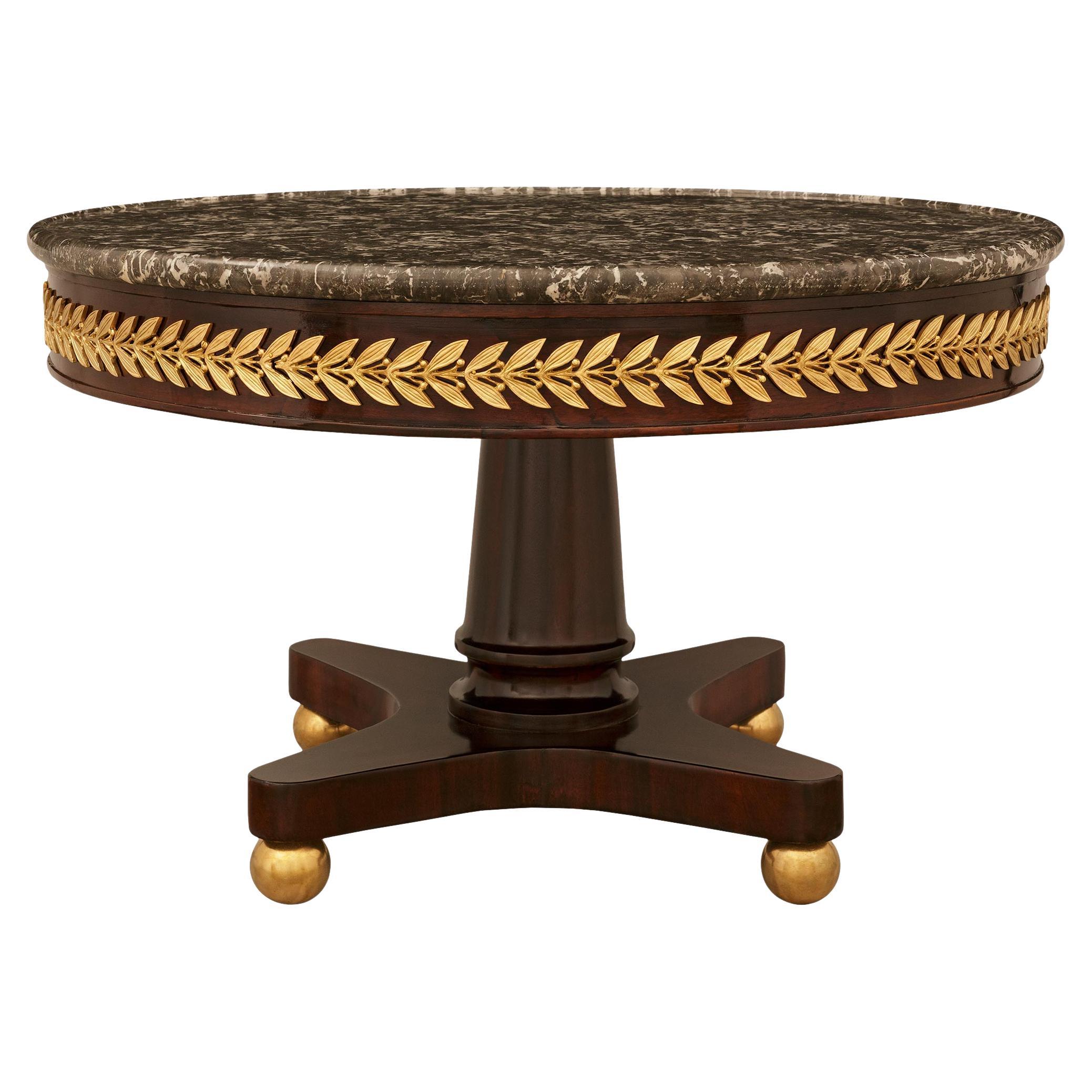 Neo-Classical st. Mahogany, Ormolu, and Gris St. Anne marble coffee table For Sale