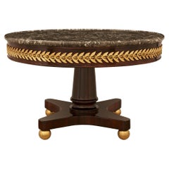 Antique Neo-Classical st. Mahogany, Ormolu, and Gris St. Anne marble coffee table