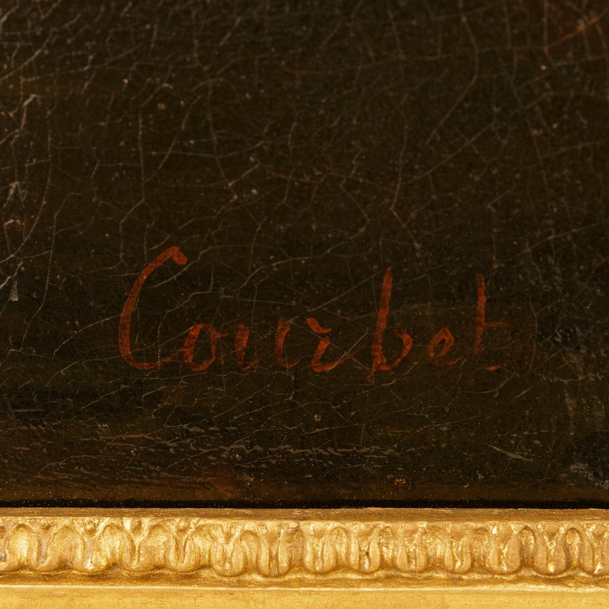 Neoklassizistisches st. Öl auf Leinwand und Giltwood Gemälde, signiert Courbet im Angebot 3