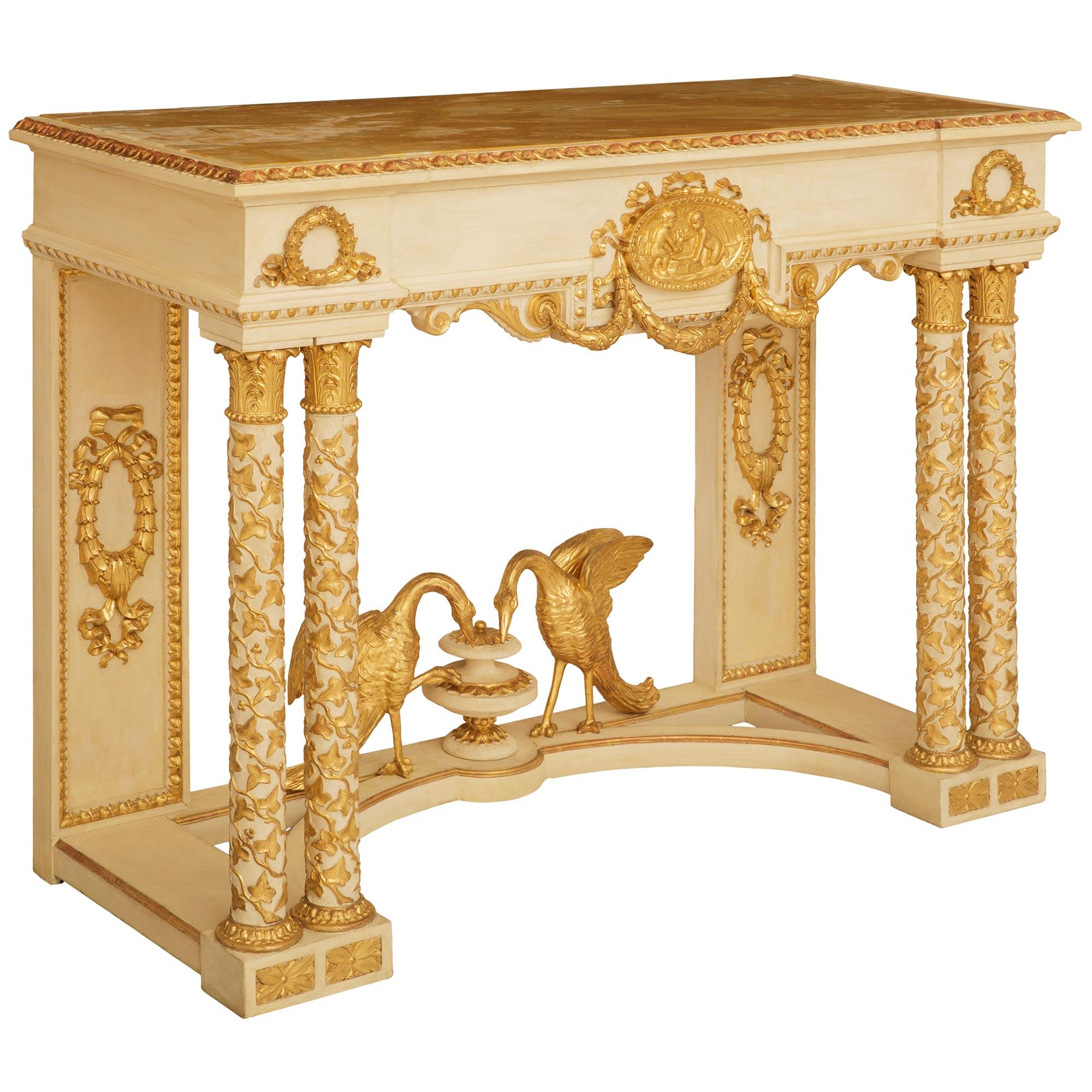 Neoklassizistische Konsole aus patiniertem Holz und Giltwood (Neoklassisch) im Angebot