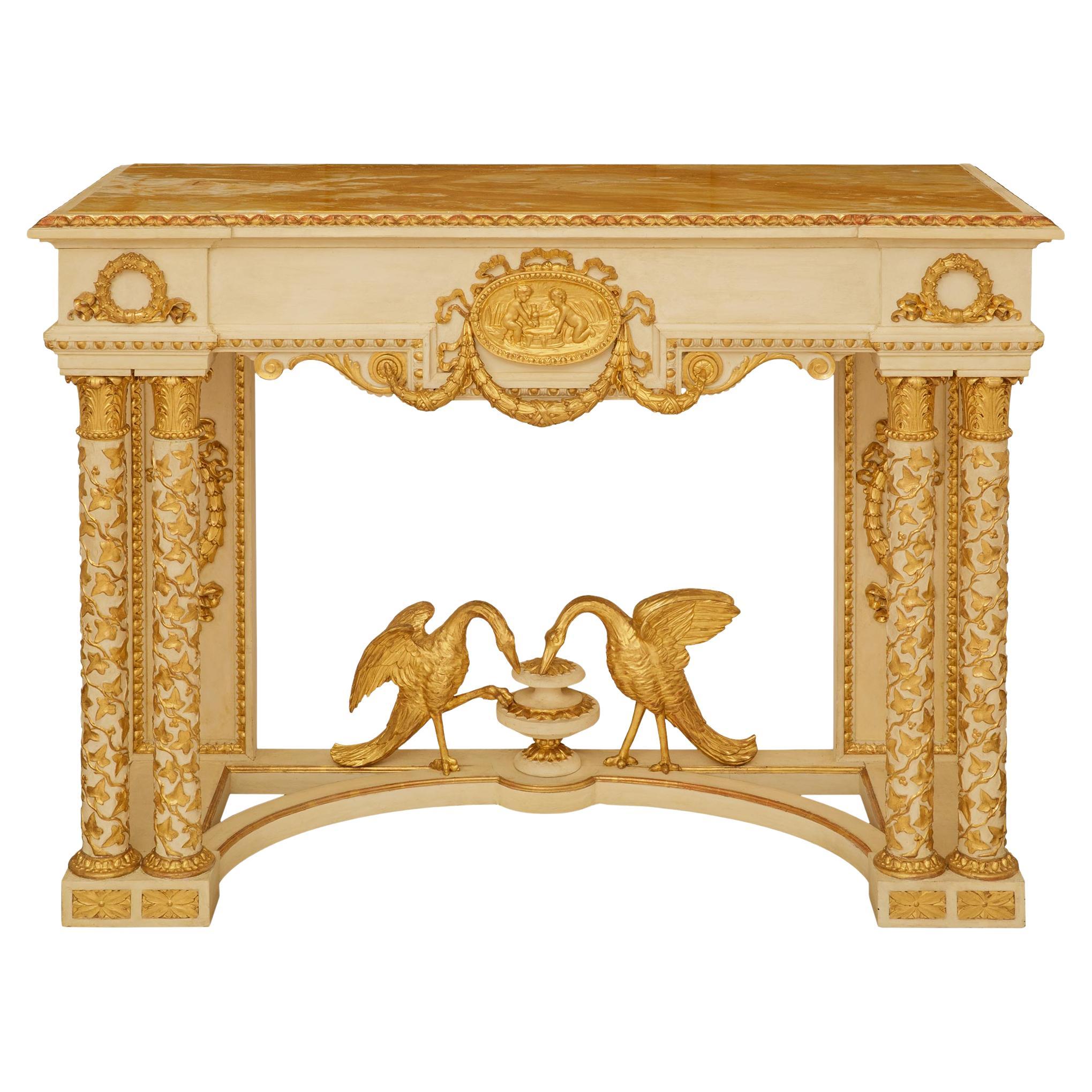 Neoklassizistische Konsole aus patiniertem Holz und Giltwood im Angebot