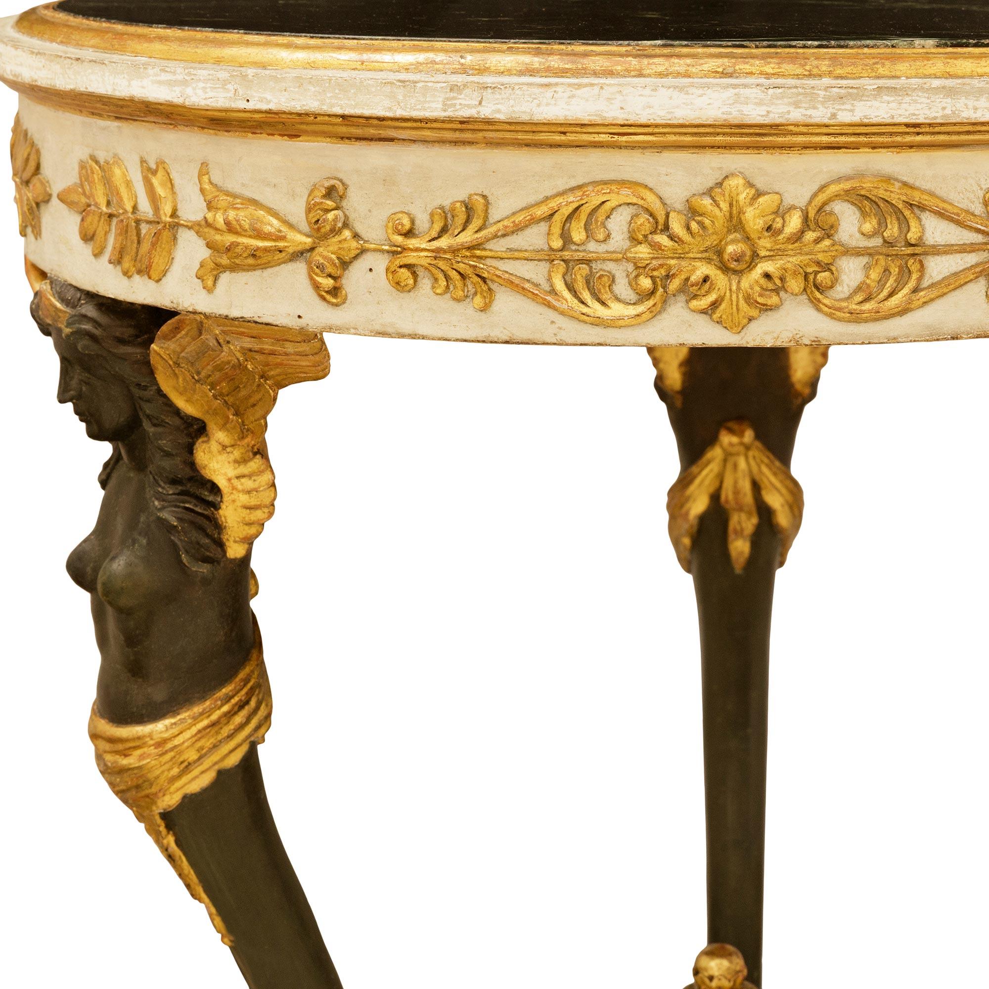 Italian Neo-Classical st. patinated wood, Giltwood and Verde Antico marble side table For Sale