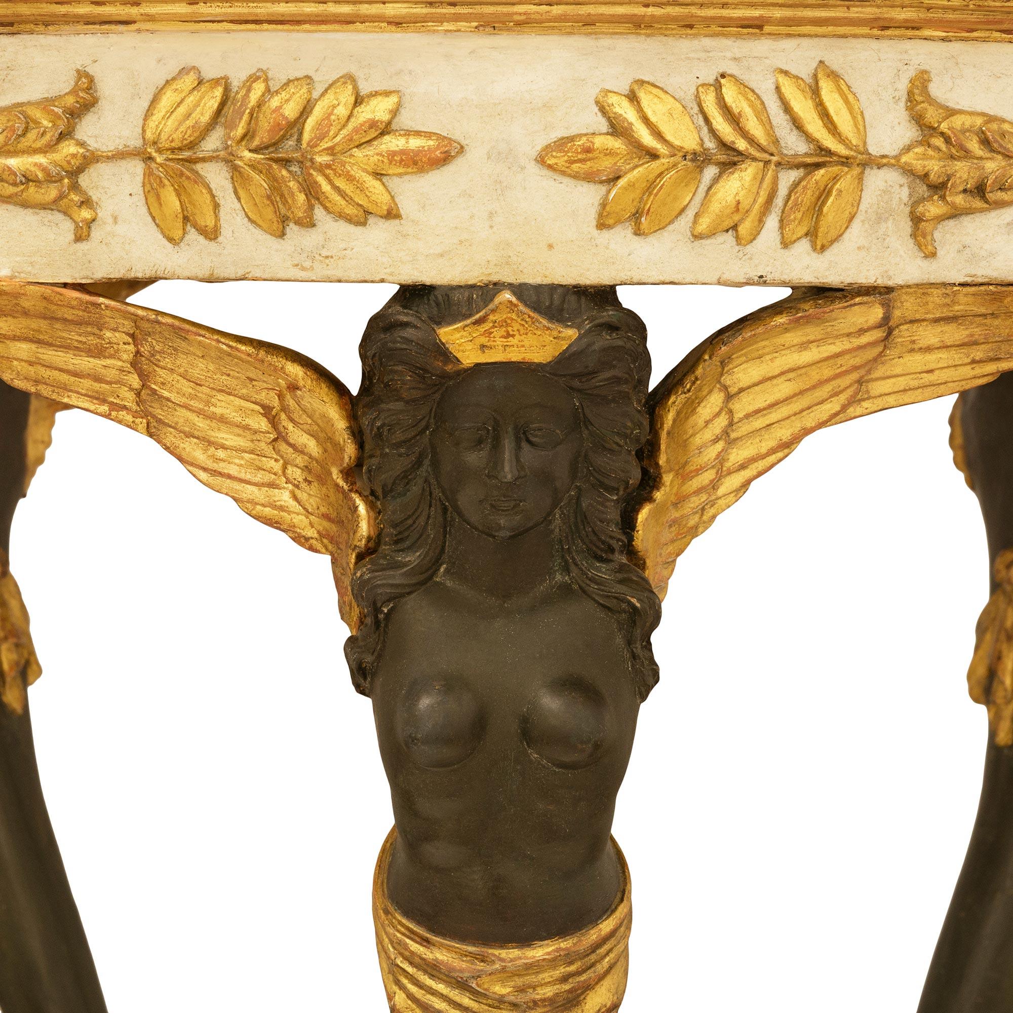 Patinated Neo-Classical st. patinated wood, Giltwood and Verde Antico marble side table For Sale