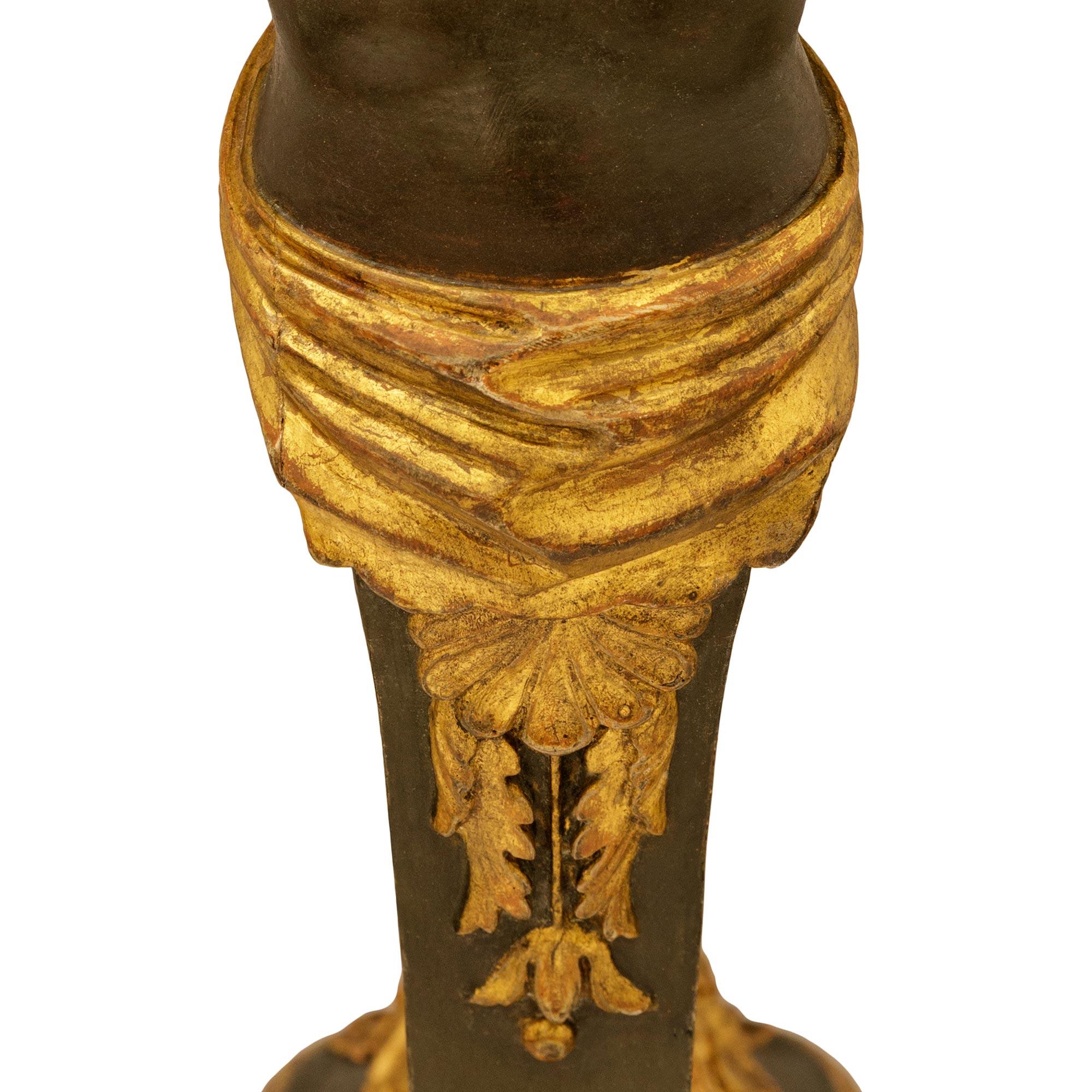 Neo-Classical st. patinated wood, Giltwood and Verde Antico marble side table In Good Condition For Sale In West Palm Beach, FL