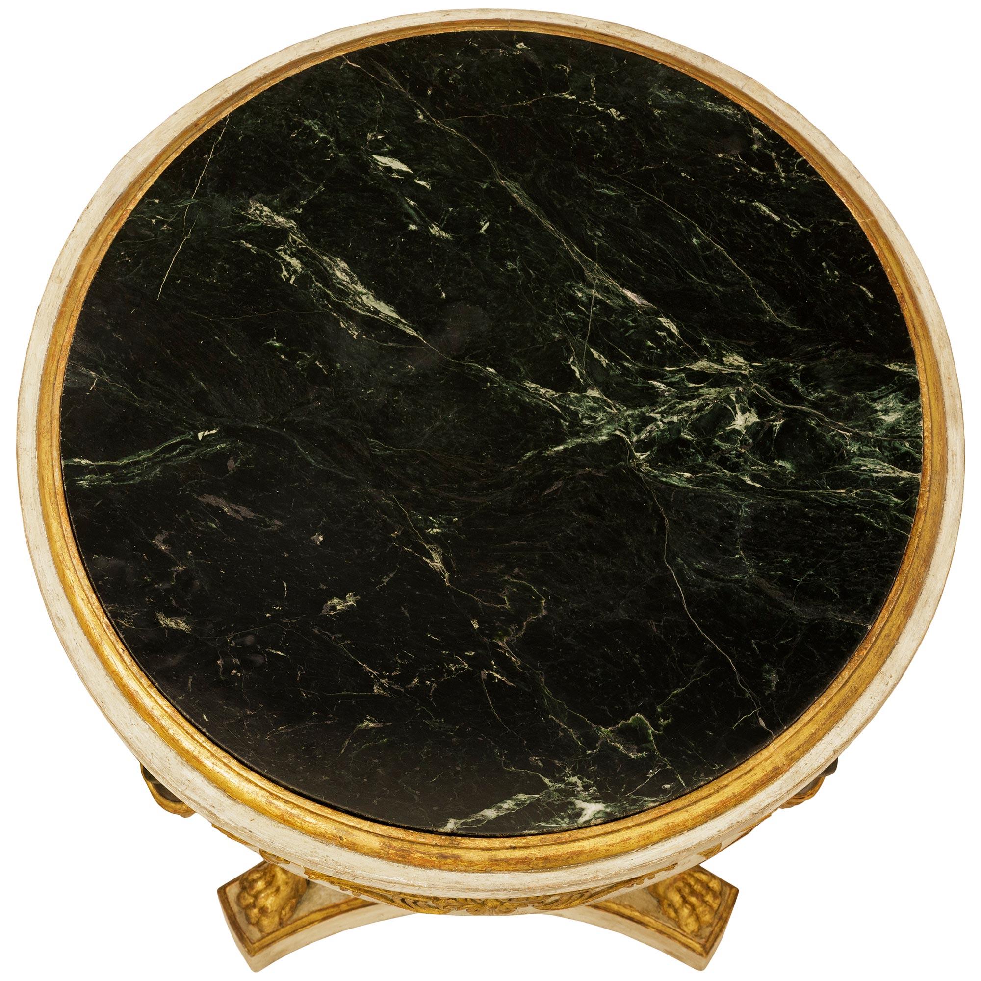Neo-Classical st. patinated wood, Giltwood and Verde Antico marble side table For Sale 1