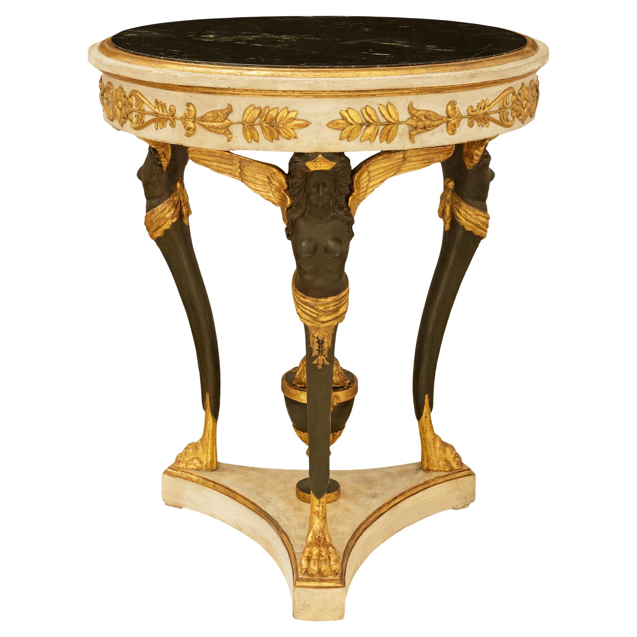 Neo-Classical st. patinated wood, Giltwood and Verde Antico marble side table For Sale