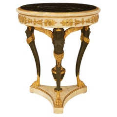 Neo-Classical st. patinated wood, Giltwood and Verde Antico marble side table