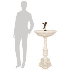 Neo-Classical st. white Carrara marble and patinated Bronze fountain