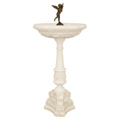 Neo-Classical st. white Carrara marble and patinated Bronze fountain