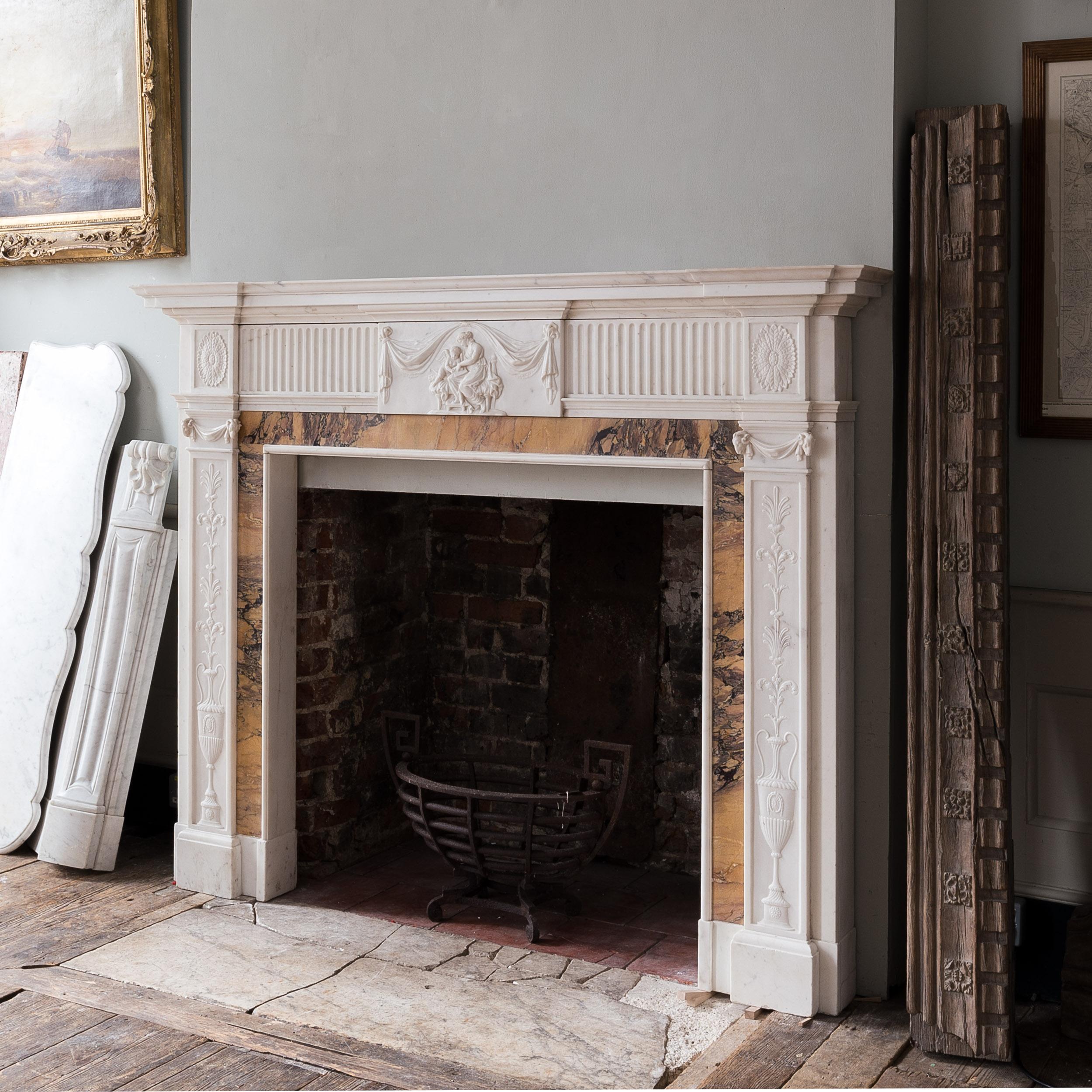 Neo-Classical Statuary and Sienna Marble Chimneypiece For Sale 4
