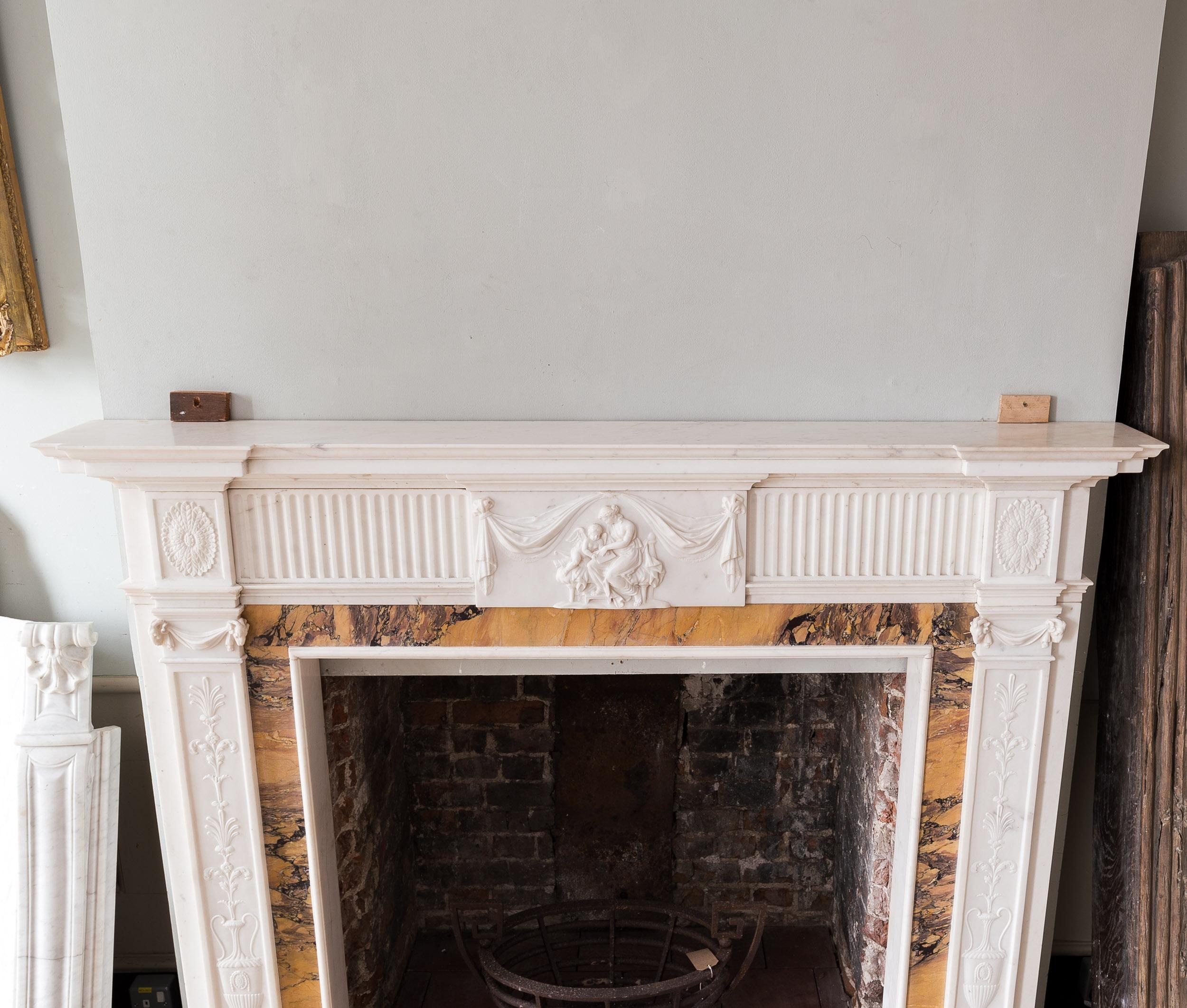 Neo-Classical Statuary and Sienna Marble Chimneypiece For Sale 12