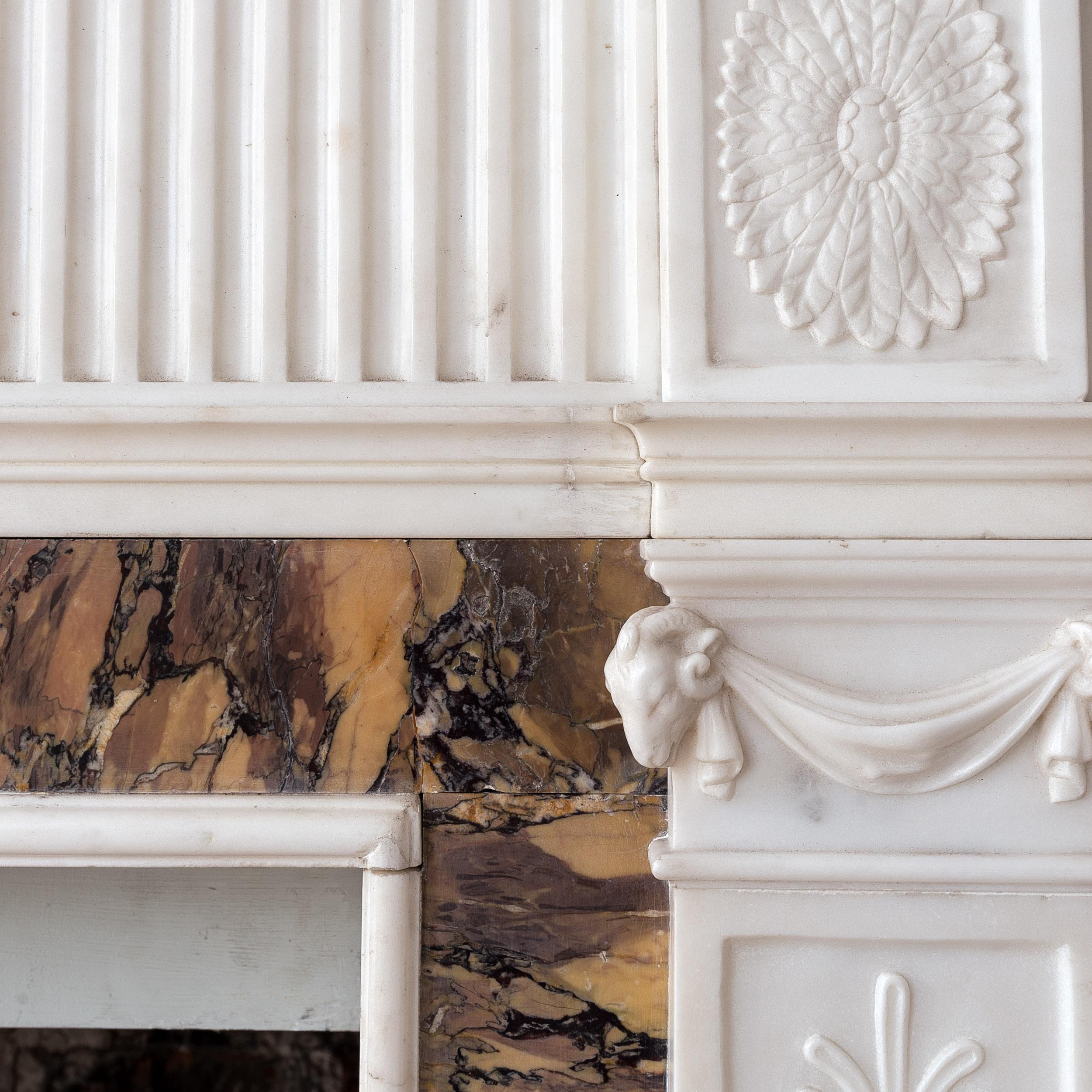 British Neo-Classical Statuary and Sienna Marble Chimneypiece For Sale