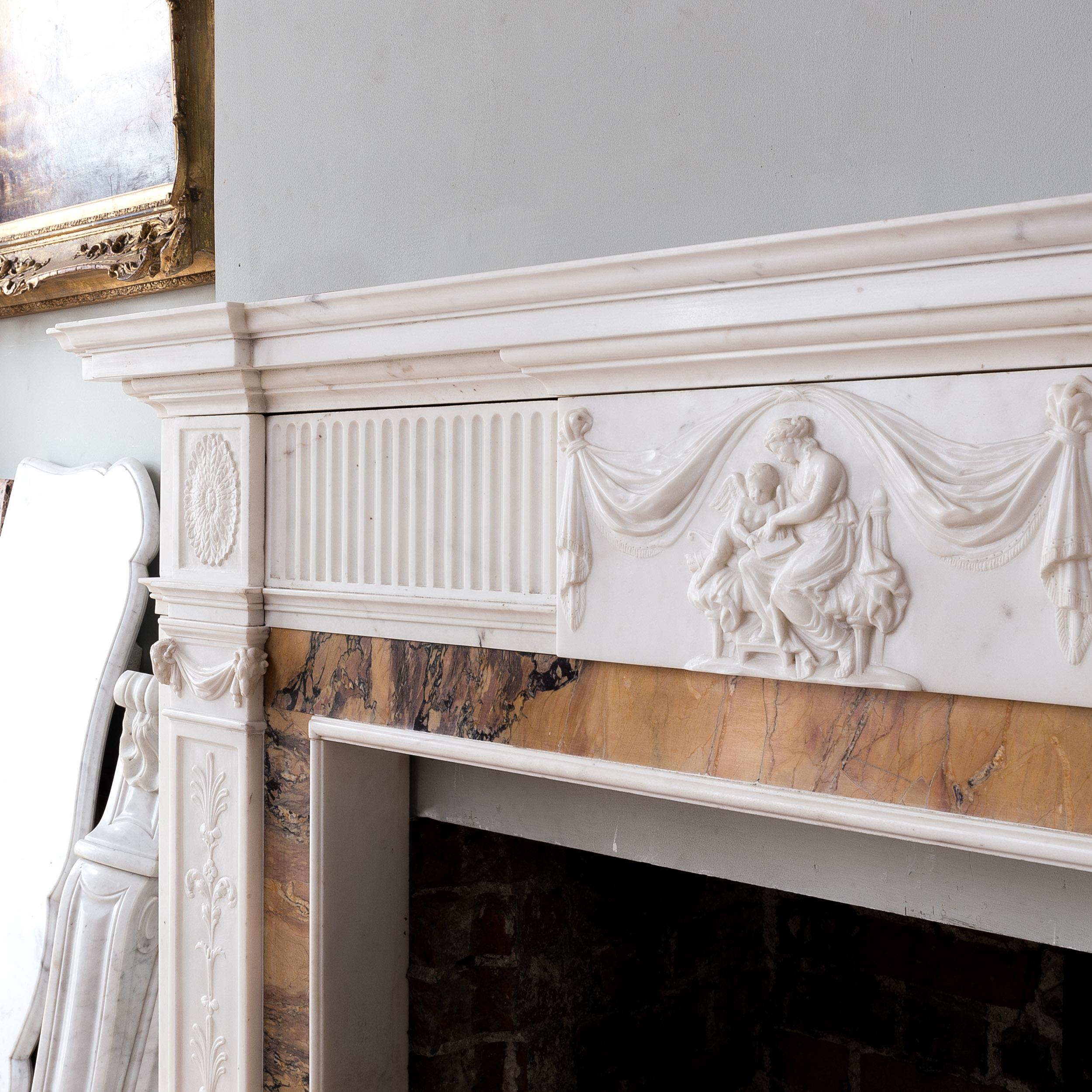Neo-Classical Statuary and Sienna Marble Chimneypiece For Sale 1