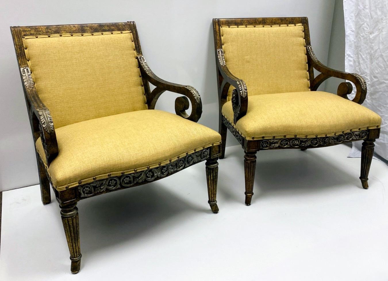 Tappezzeria Bergere in stile neoclassico  Sedie con struttura in tartaruga finta e dorata in argento - Coppia in vendita