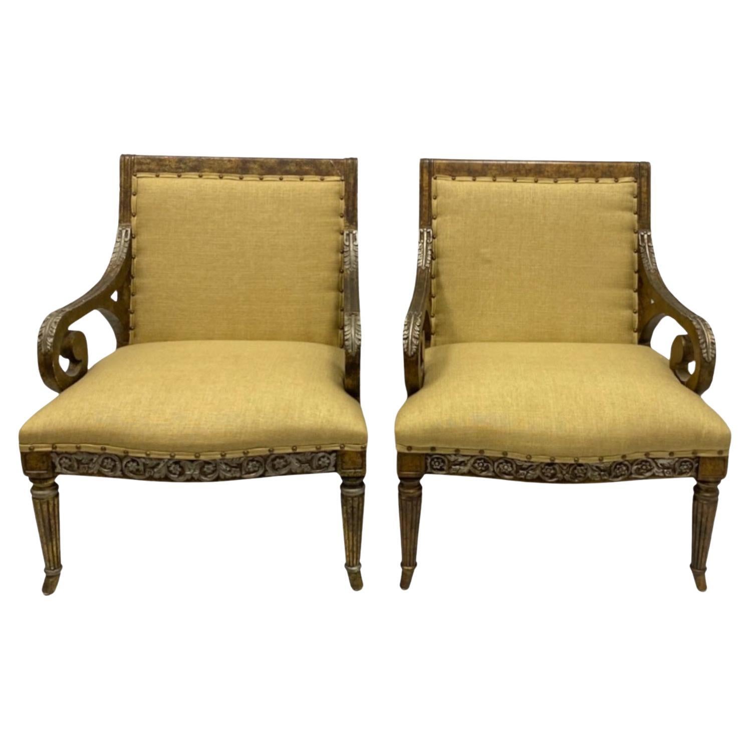 Bergere in stile neoclassico  Sedie con struttura in tartaruga finta e dorata in argento - Coppia