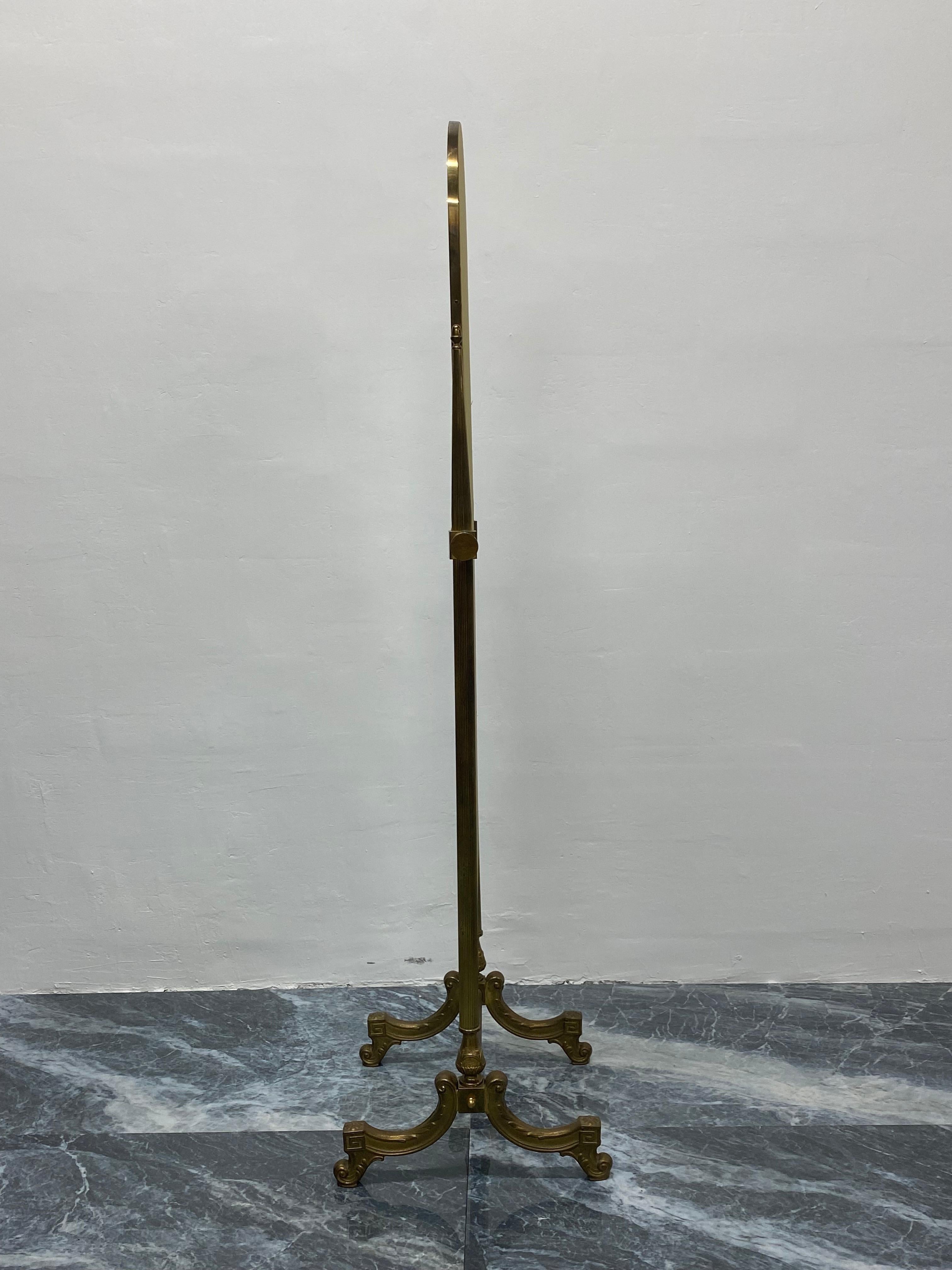 Mid-Century Modern Neo-Classical Style Brass Cheval Floor Mirror, 1980s