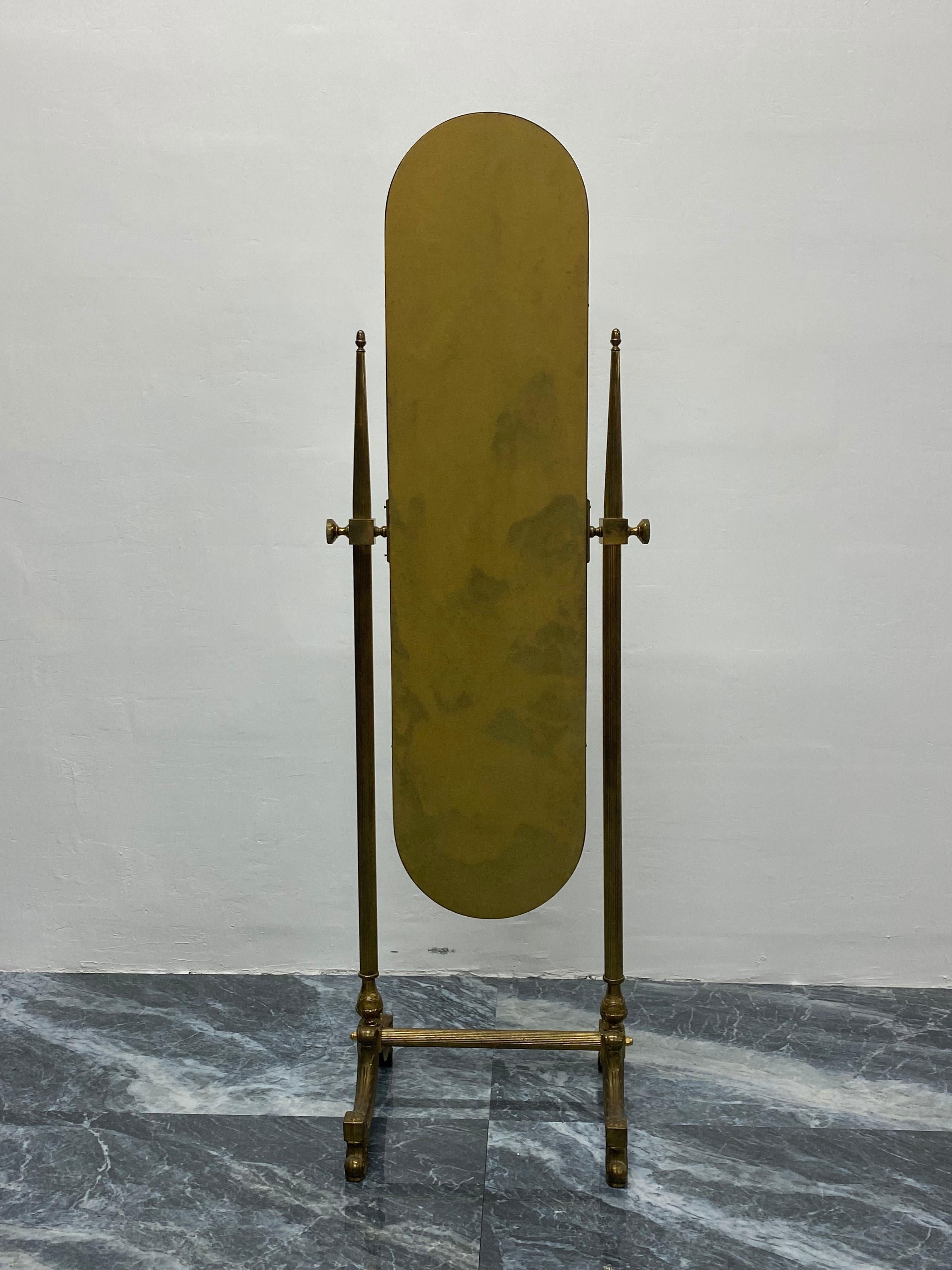 Unknown Neo-Classical Style Brass Cheval Floor Mirror, 1980s