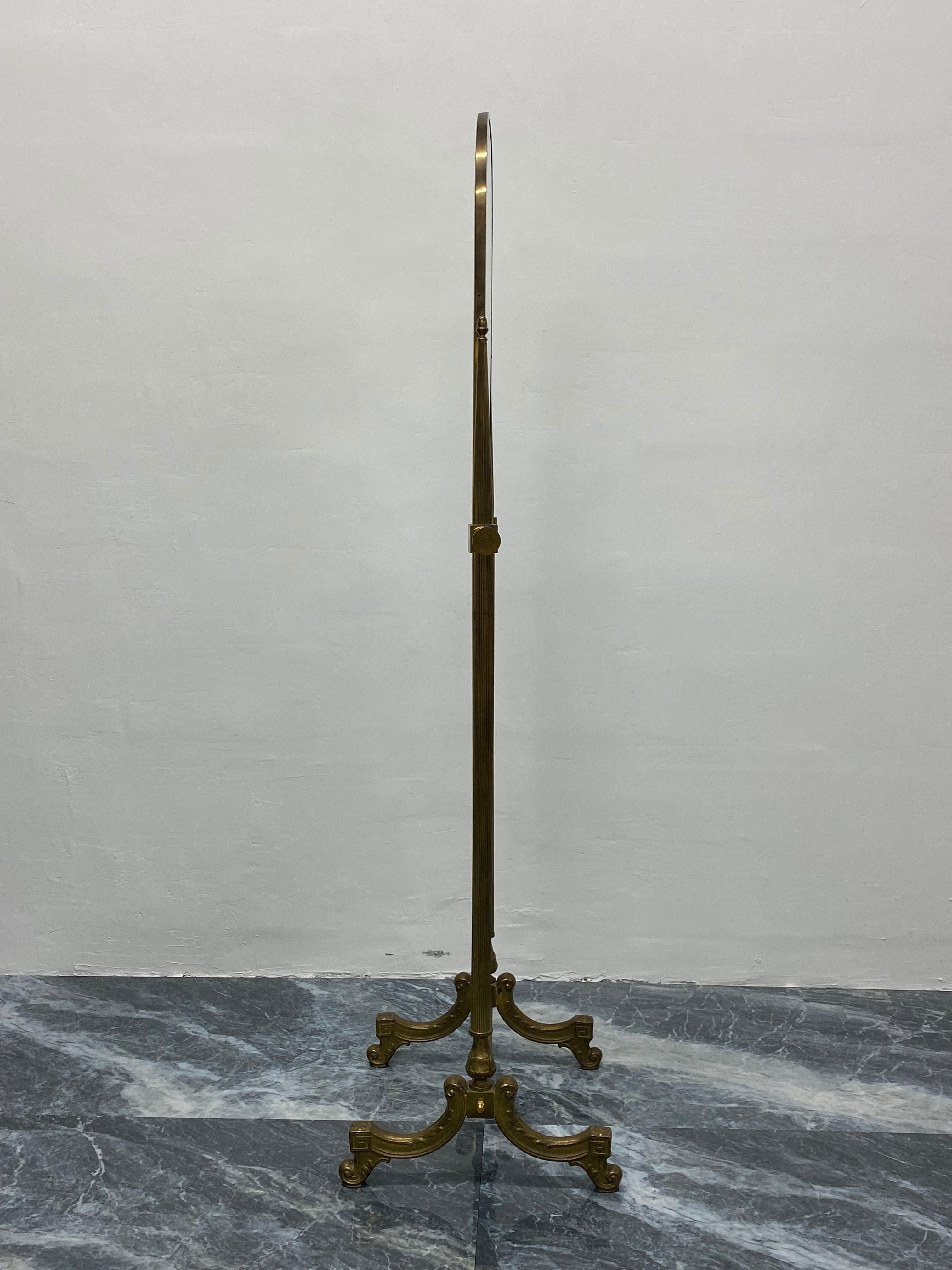 Neo-Classical Style Brass Cheval Floor Mirror, 1980s In Good Condition In Miami, FL