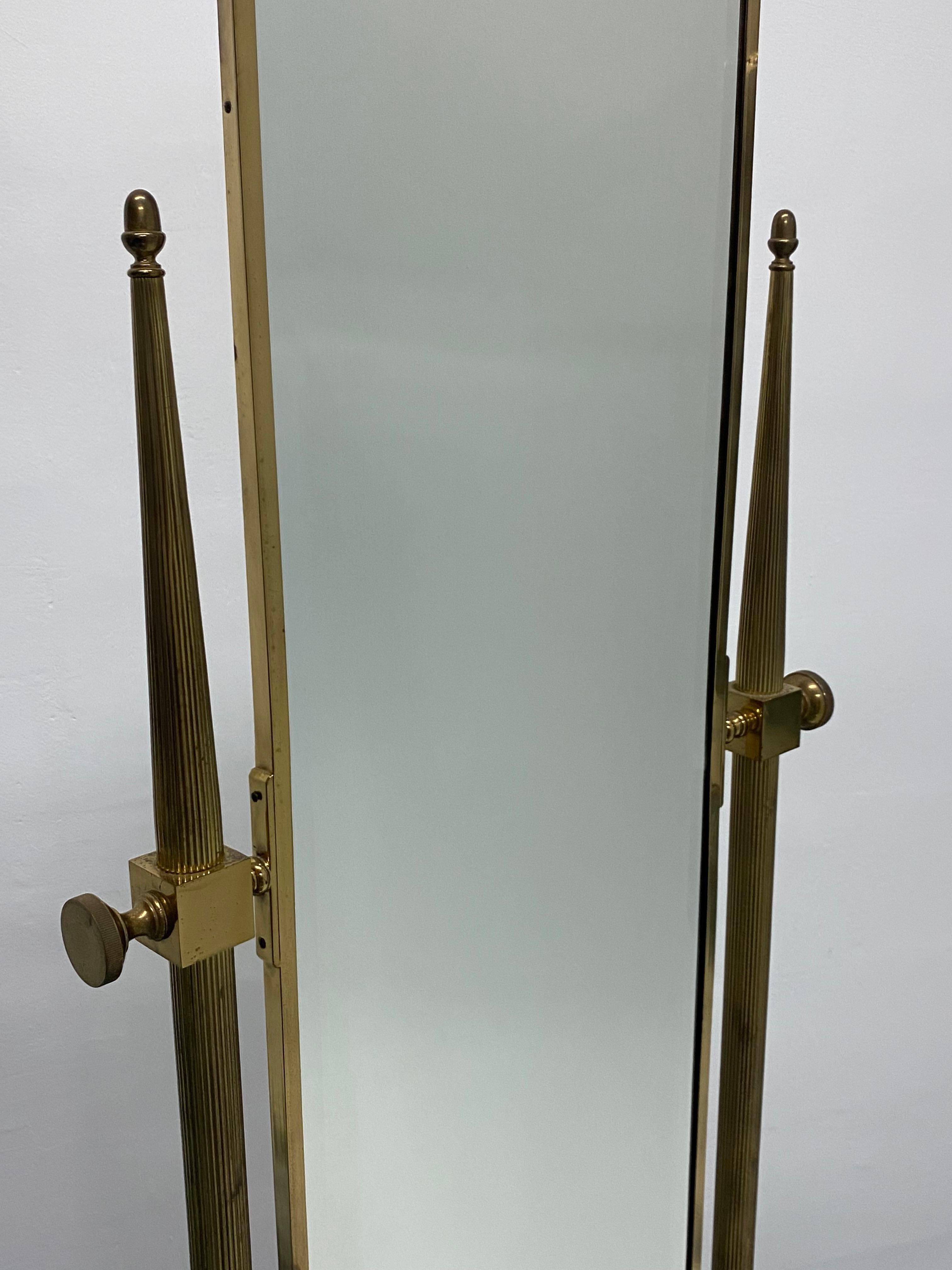 Neo-Classical Style Brass Cheval Floor Mirror, 1980s 1