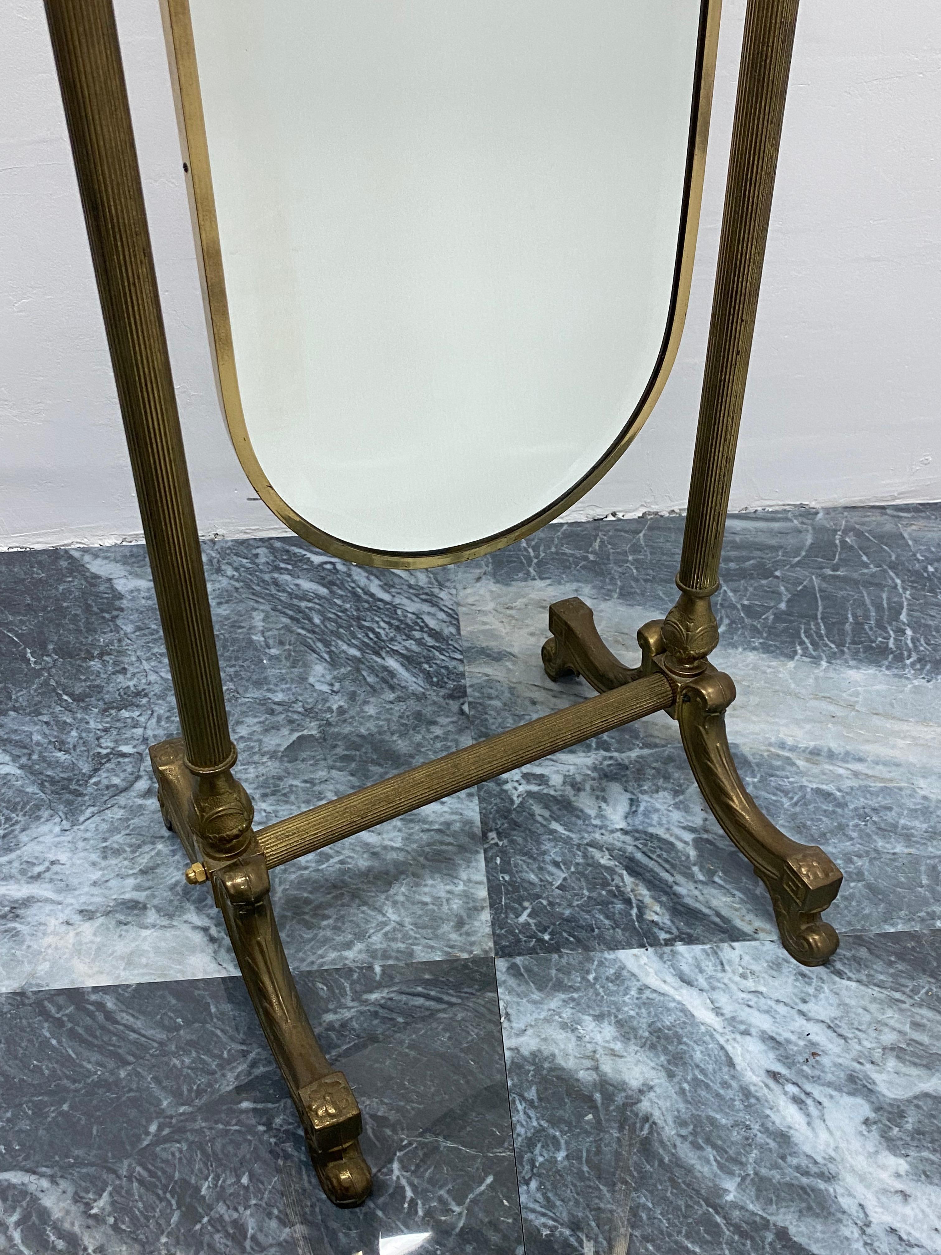Neo-Classical Style Brass Cheval Floor Mirror, 1980s 2