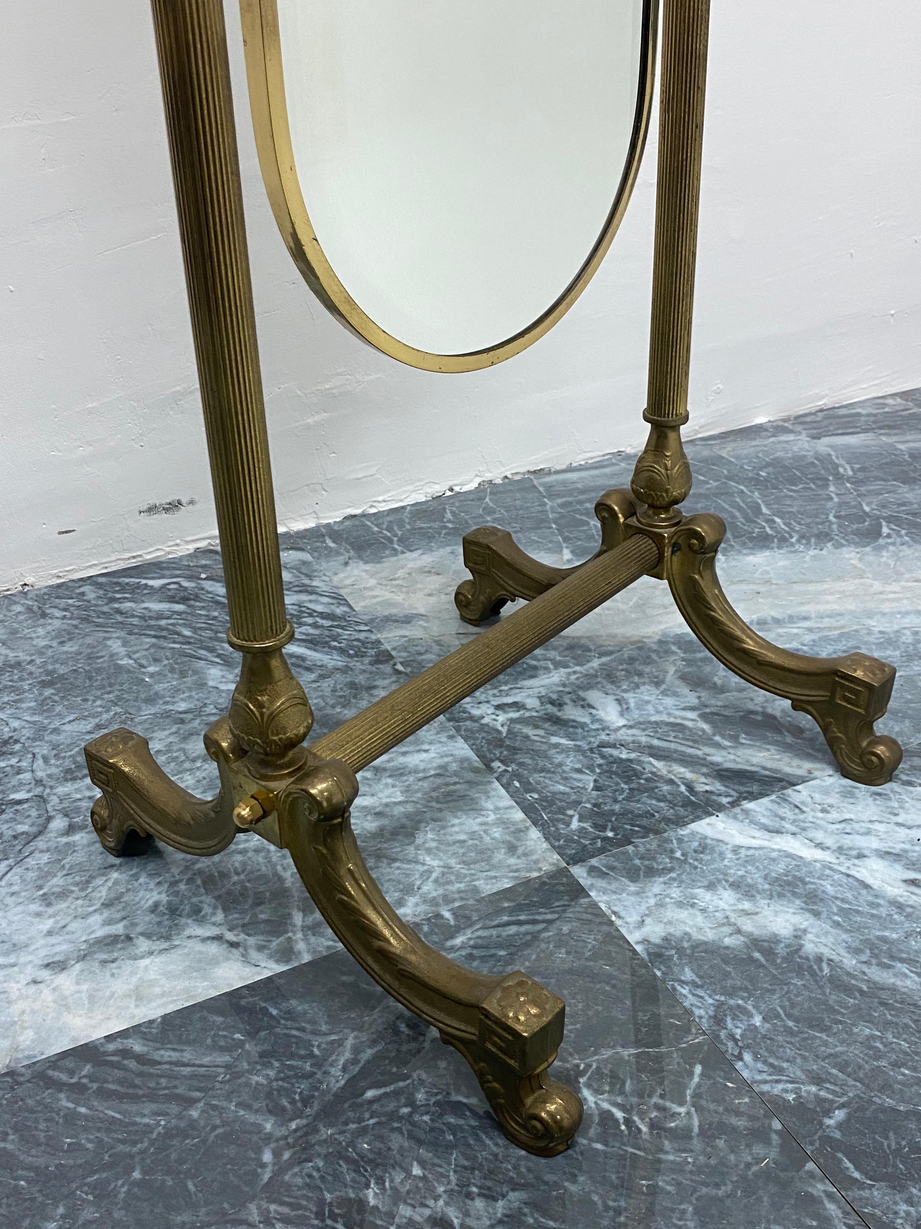 Neo-Classical Style Brass Cheval Floor Mirror, 1980s 3
