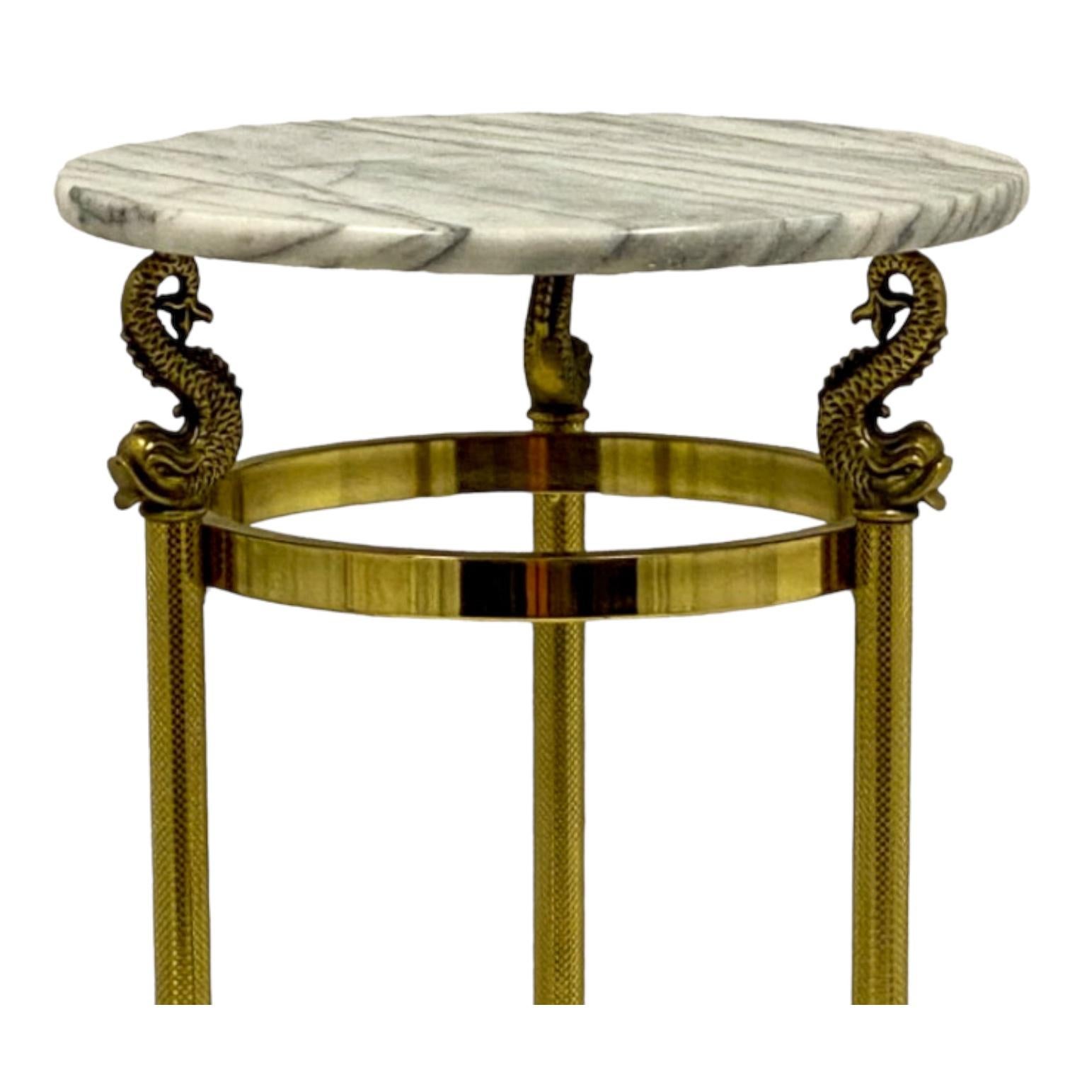 Neoclassical Neo-Classical Style Brass Dolphin And Marble Pedestal / Plant Stand / Table For Sale