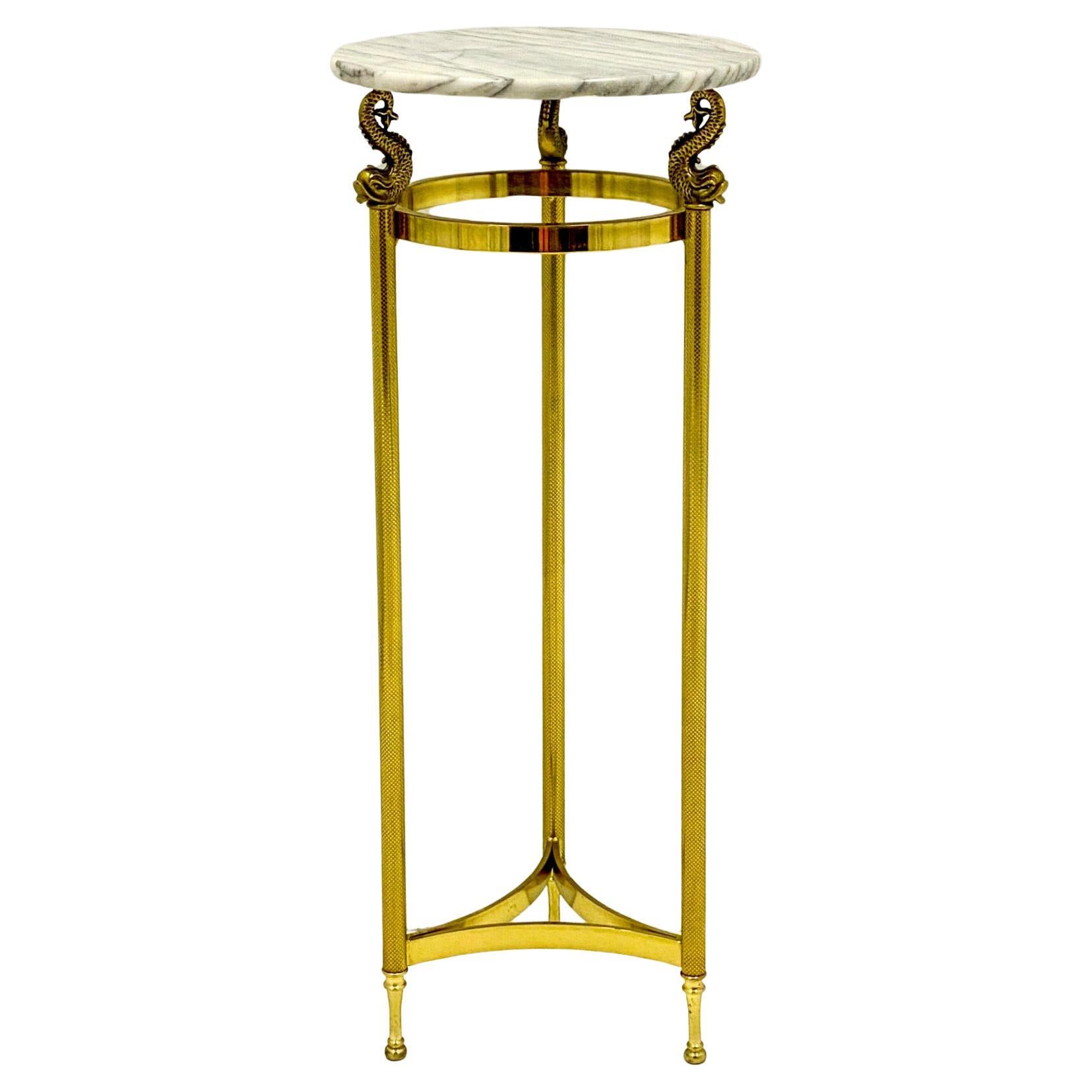 Neo-Classical Style Brass Dolphin And Marble Pedestal / Plant Stand / Table For Sale