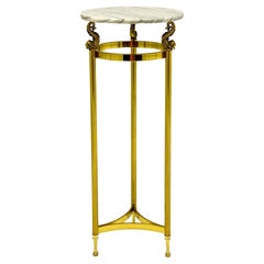 Neo-Classical Style Brass Dolphin And Marble Pedestal / Plant Stand / Table
