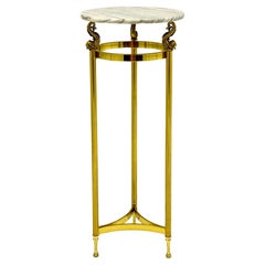 Used Neo-Classical Style Brass Dolphin And Marble Pedestal / Plant Stand / Table