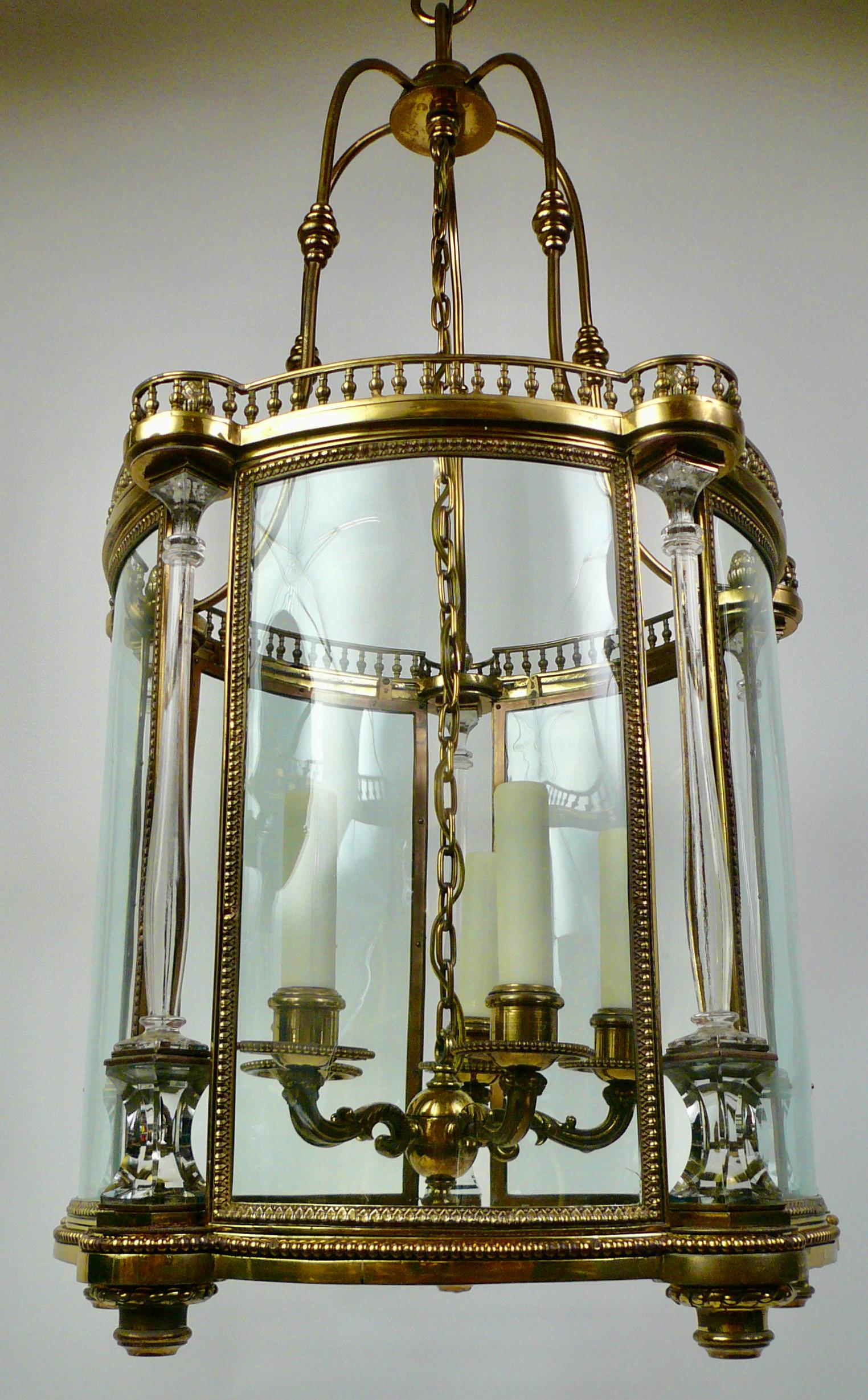 Neo-Classical Style Bronze Lantern with Crystal Columns by E. F. Caldwell 4