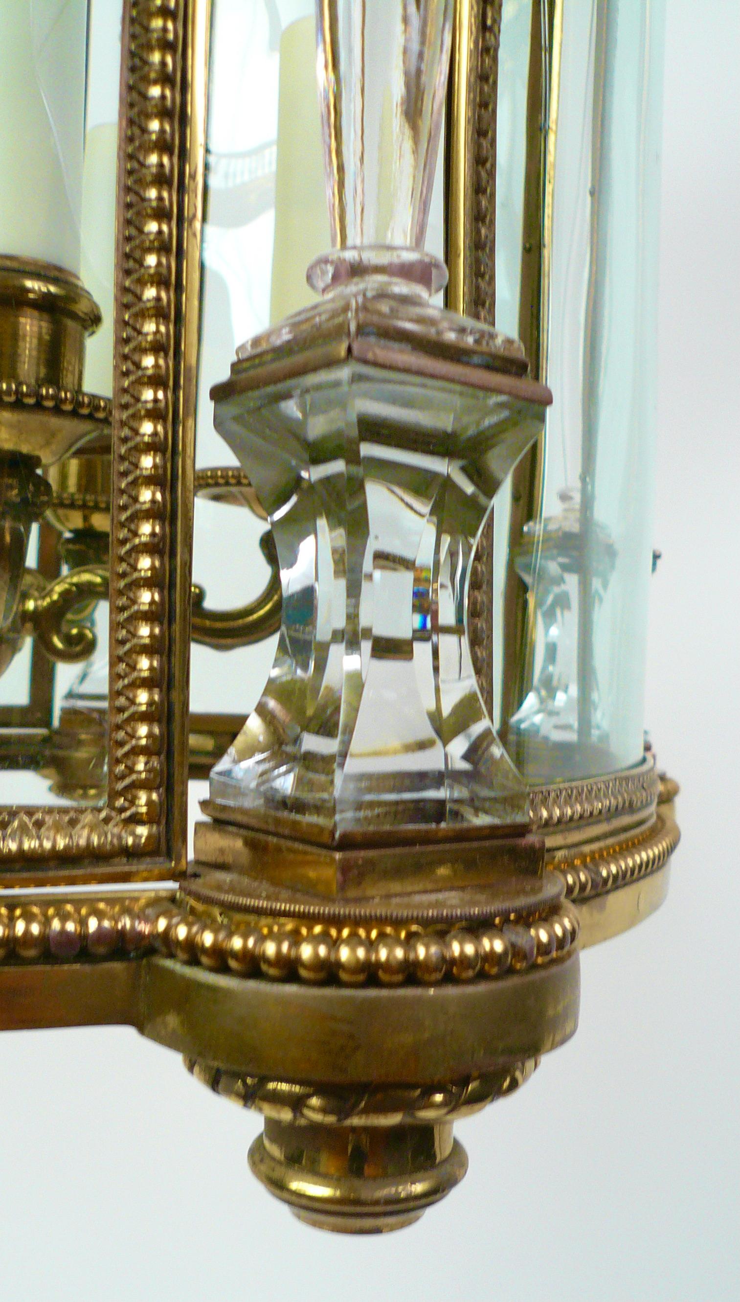 Georgian Neo-Classical Style Bronze Lantern with Crystal Columns by E. F. Caldwell