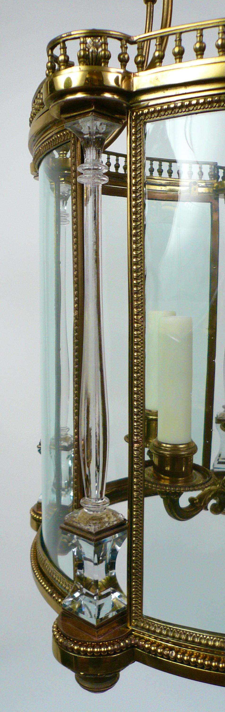 American Neo-Classical Style Bronze Lantern with Crystal Columns by E. F. Caldwell