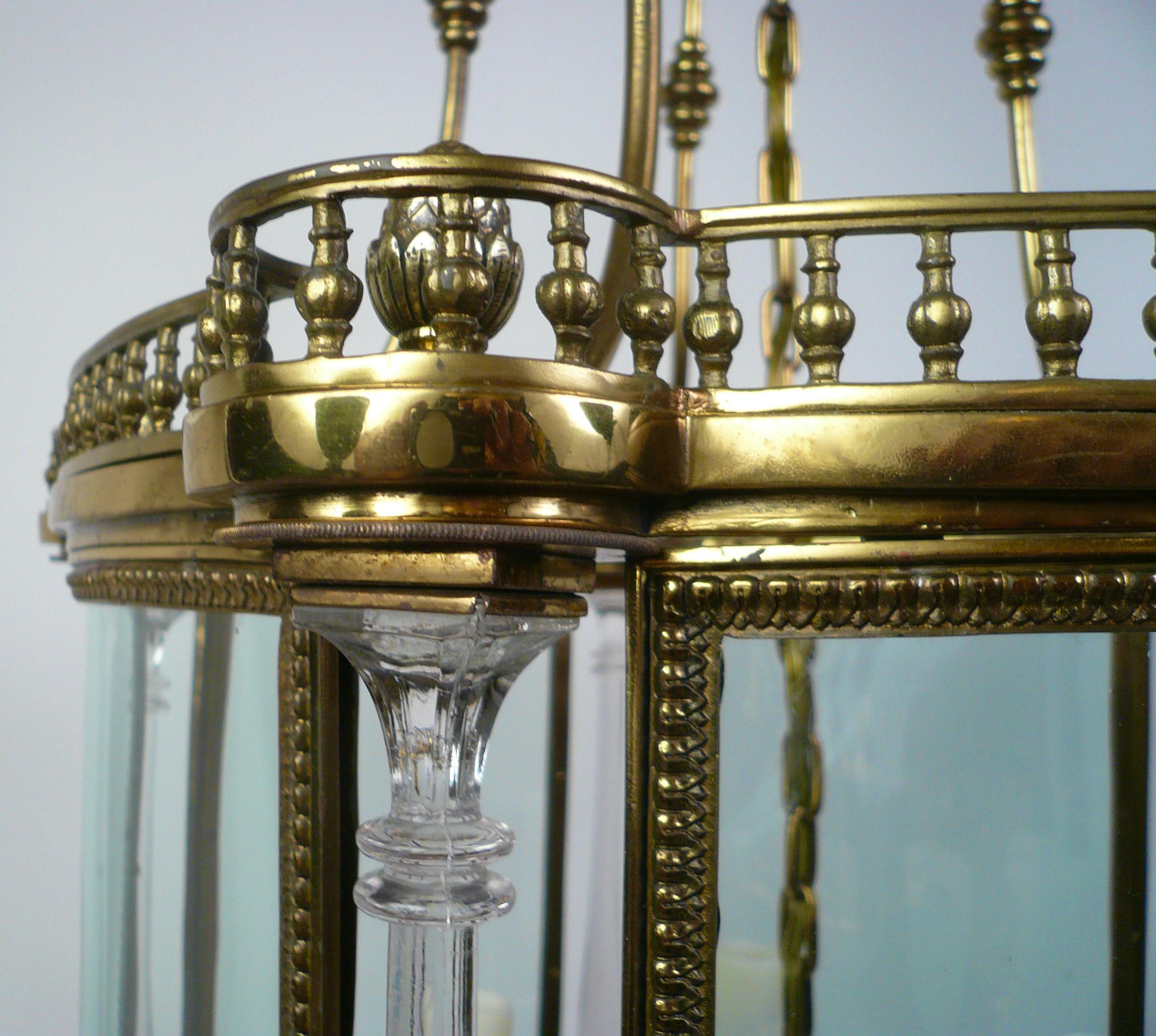 Neo-Classical Style Bronze Lantern with Crystal Columns by E. F. Caldwell In Good Condition In Pittsburgh, PA