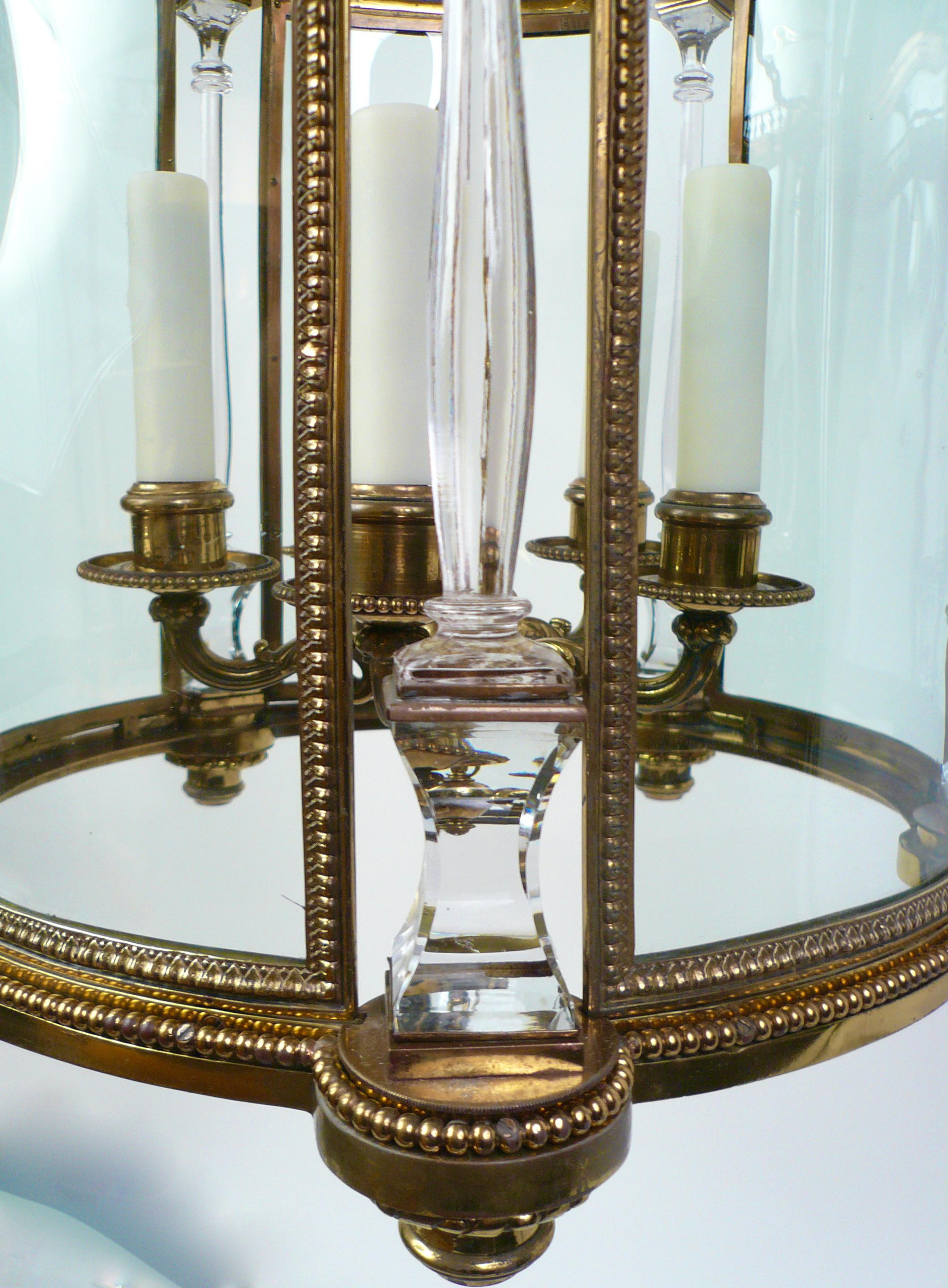 18th Century Neo-Classical Style Bronze Lantern with Crystal Columns by E. F. Caldwell