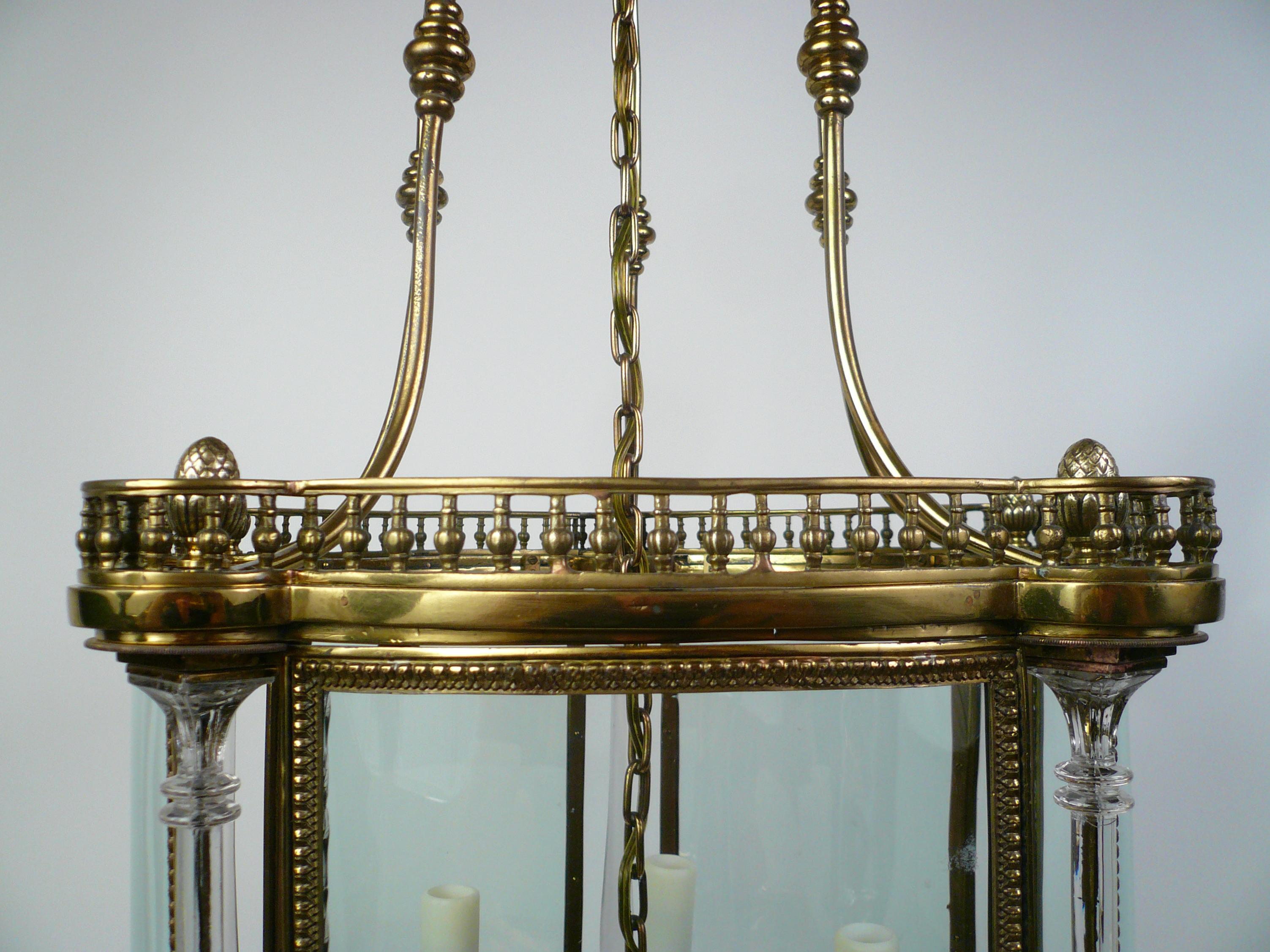 Neo-Classical Style Bronze Lantern with Crystal Columns by E. F. Caldwell 1