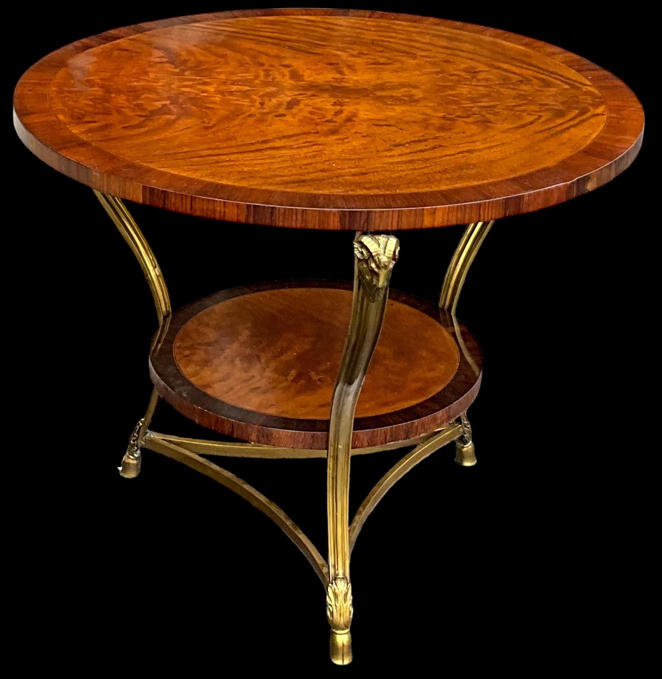 American Neo-Classical Style Burl Walnut And Bronze Ram Center / Side Table / Gueridon  For Sale