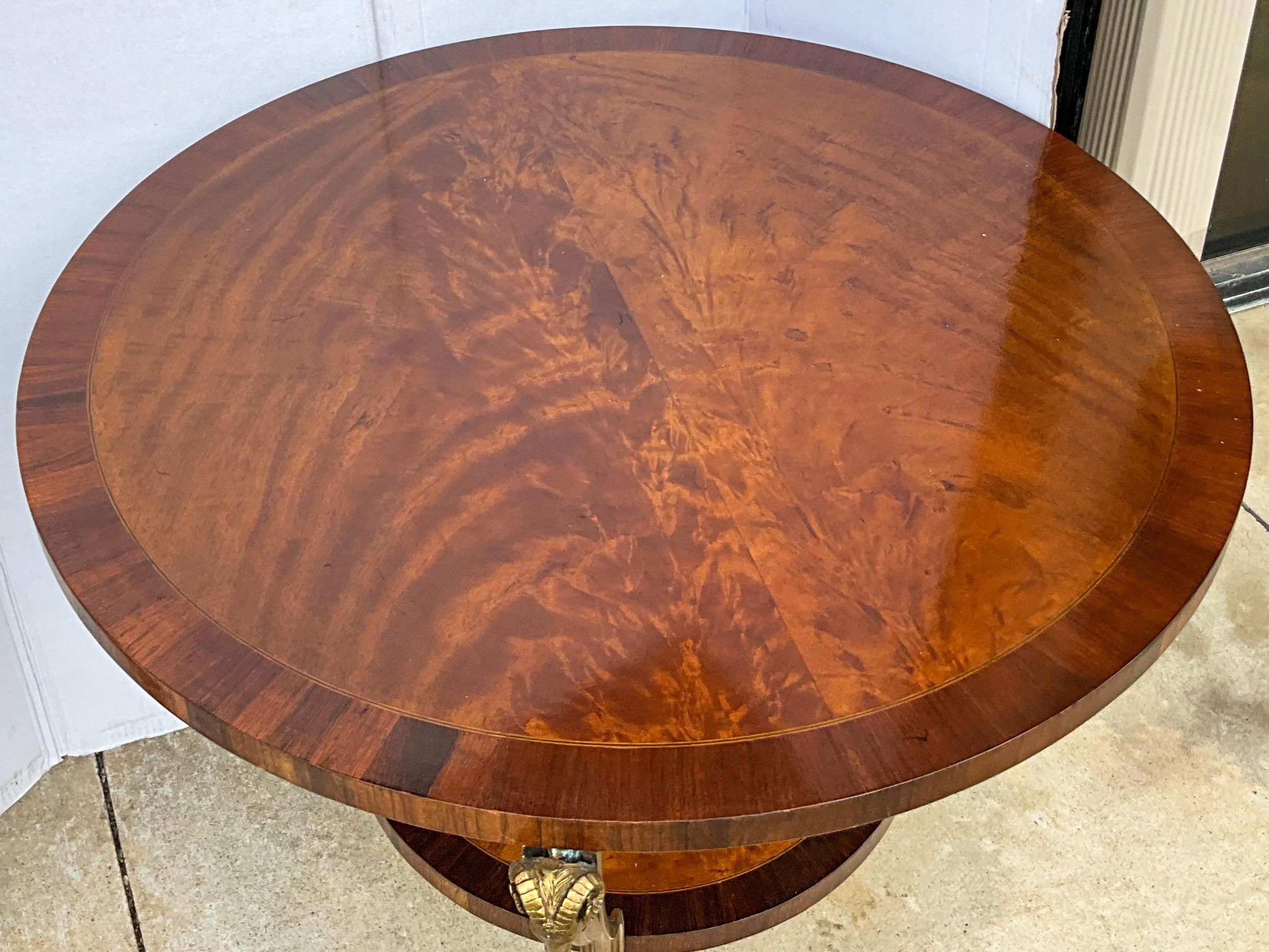 Neo-Classical Style Burl Walnut And Bronze Ram Center / Side Table / Gueridon  In Good Condition For Sale In Kennesaw, GA