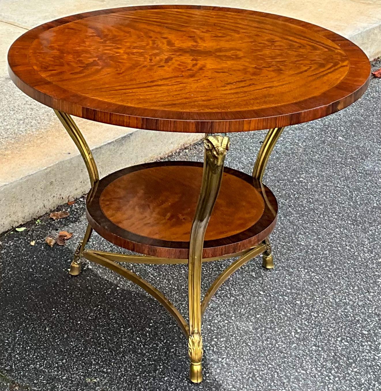 20th Century Neo-Classical Style Burl Walnut And Bronze Ram Center / Side Table / Gueridon  For Sale