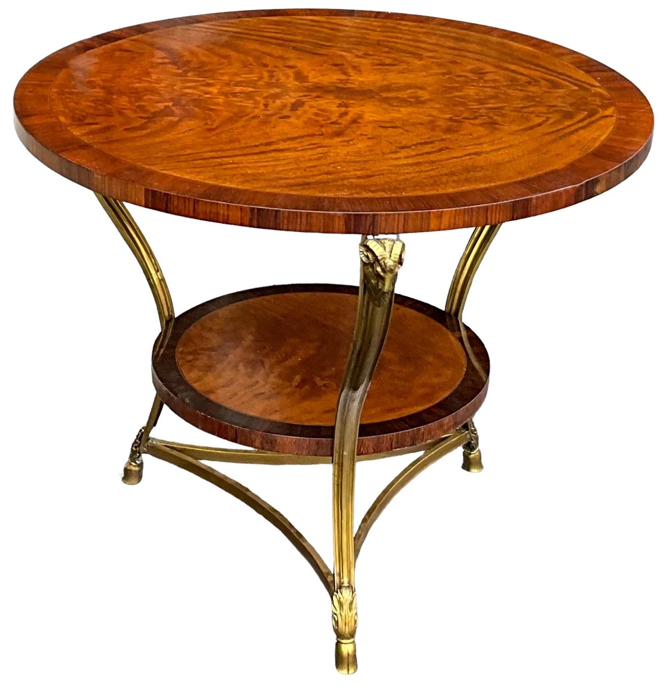 Neo-Classical Style Burl Walnut And Bronze Ram Center / Side Table / Gueridon  For Sale