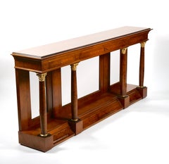 Neo Classical Style Burl Walnut Mirrored Back Console Table / Credenzas