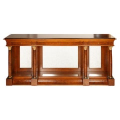 Vintage Neo Classical Style Burl Walnut Mirrored Back Console Table / Credenzas
