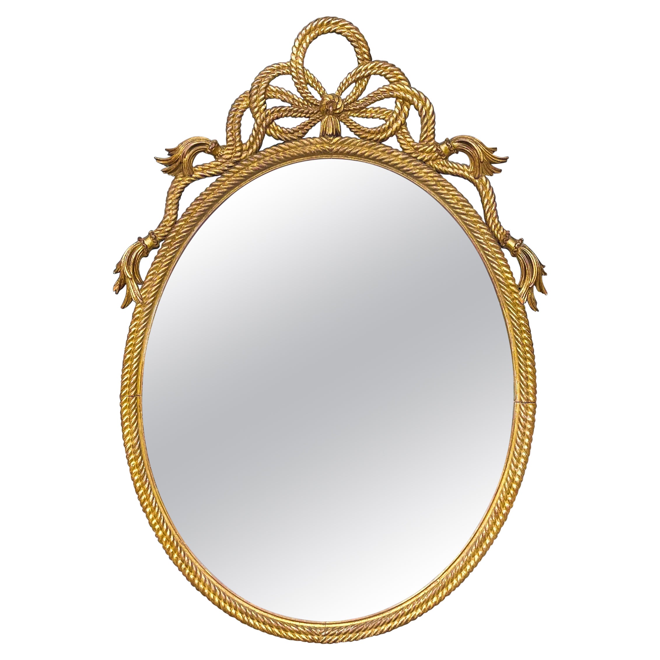 Neo-Classical Style Carved Giltwood Rope and Tassel Motif Mirror